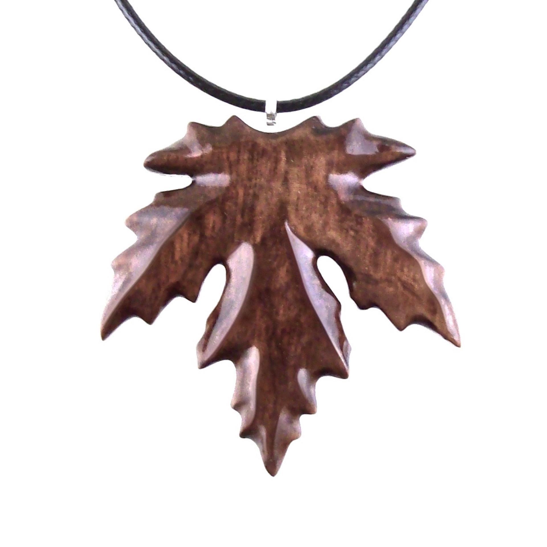 Wooden Maple Leaf Pendant Necklace, Hand Carved Wood Jewelry, Woodland Gift for Men Women