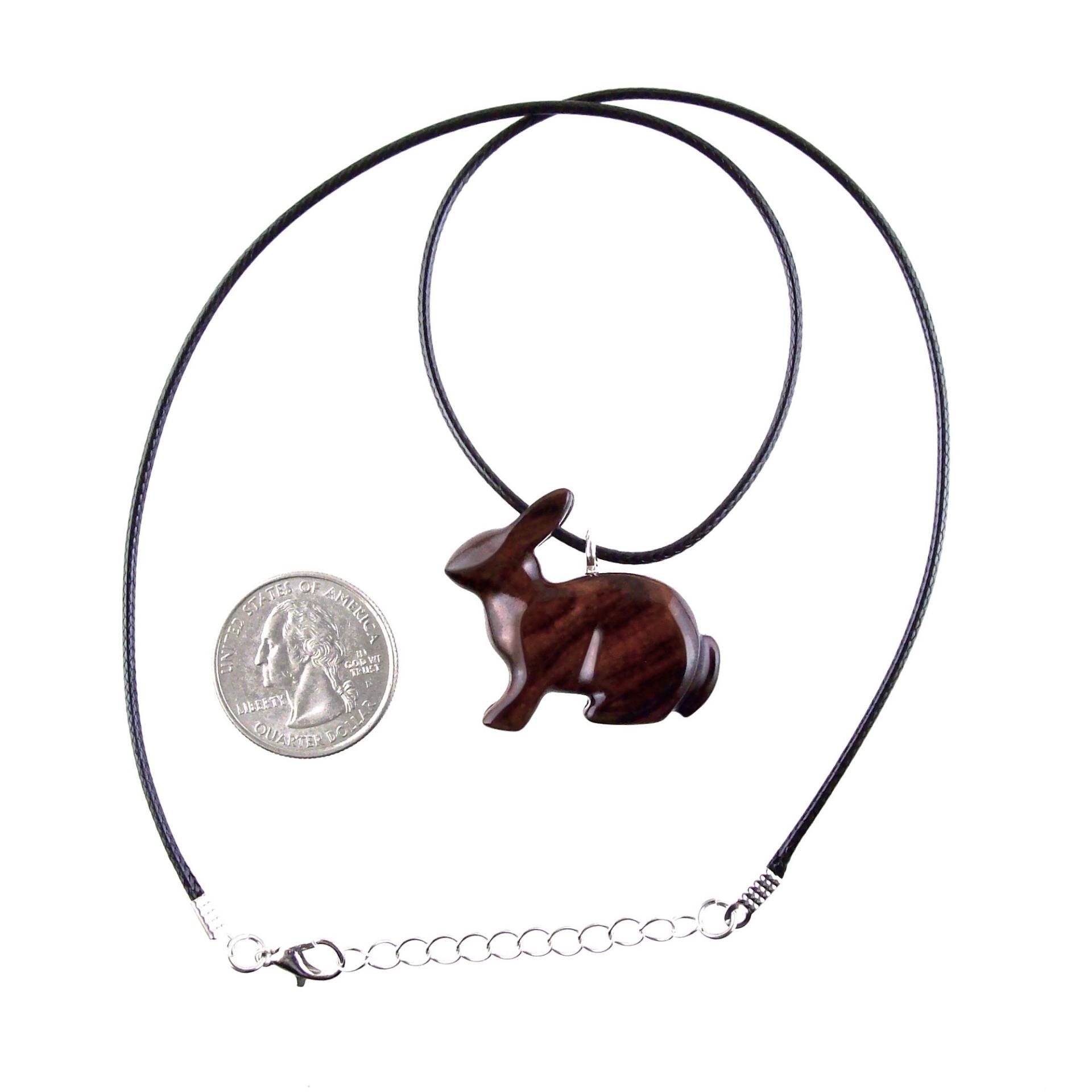 Wooden Rabbit Pendant, Bunny Necklace, Hand Carved Wood Animal Jewelry