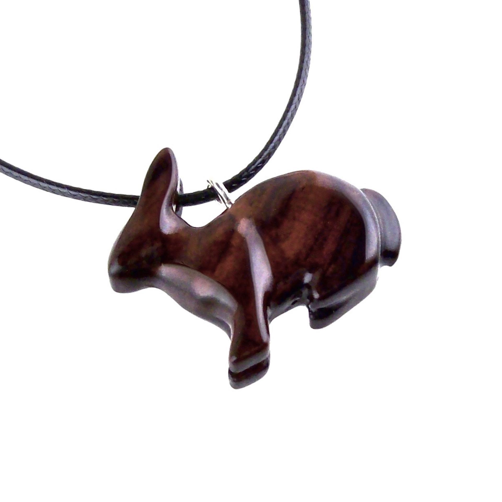 Wooden Rabbit Pendant, Bunny Necklace, Hand Carved Wood Animal Jewelry