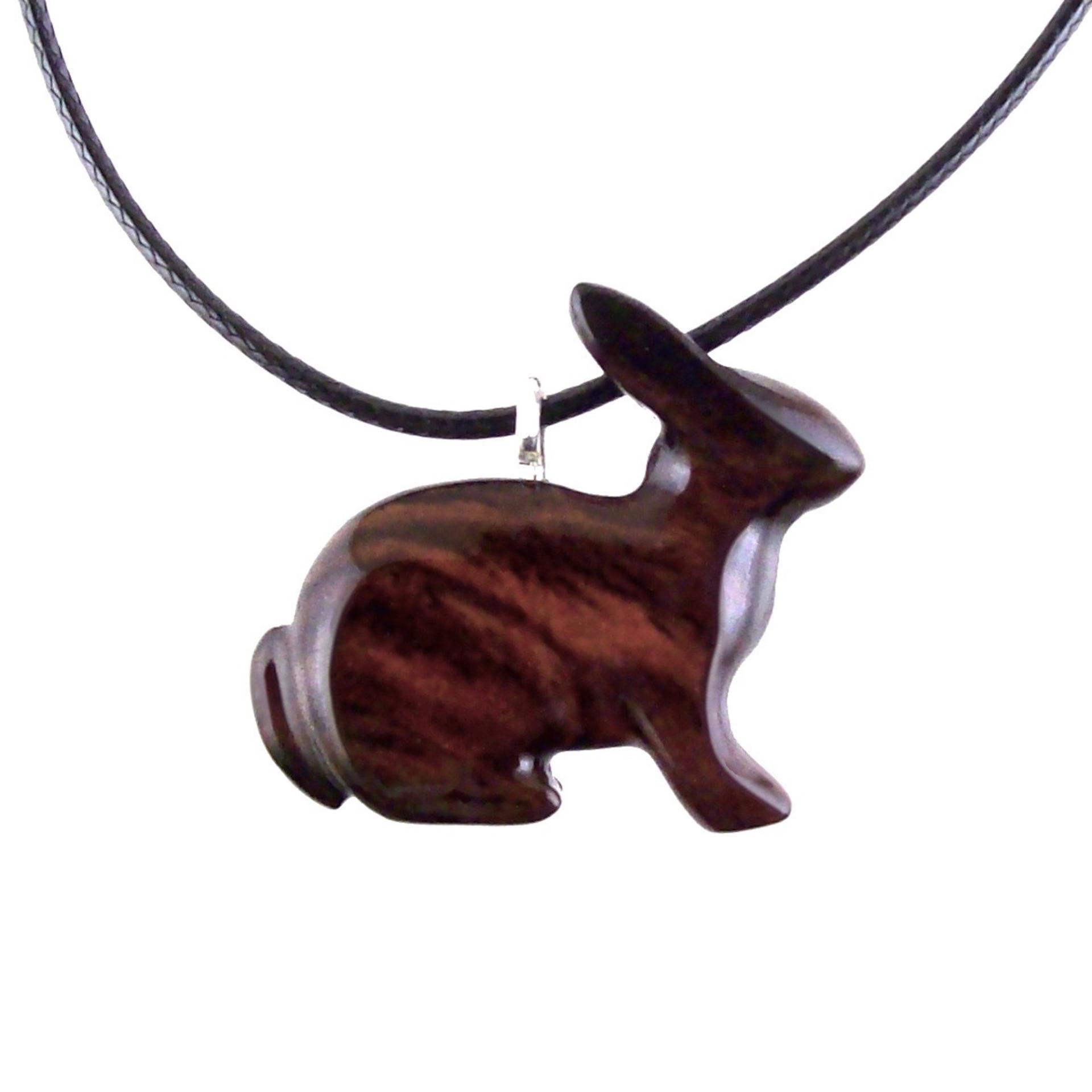 Wooden Rabbit Pendant, Bunny Necklace, Hand Carved Wood Animal Jewelry