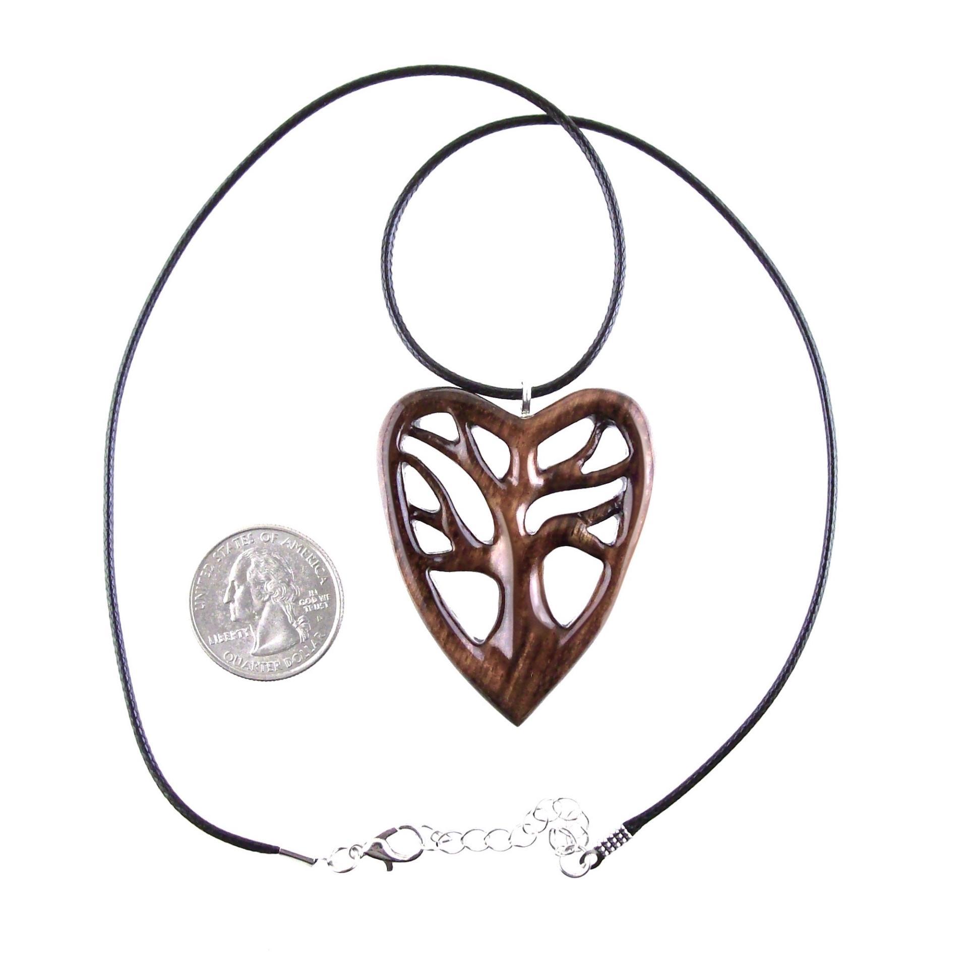 Wooden Heart Pendant, Hand Carved Tree of Life Necklace, 5th Anniversary Wood Jewelry Gift