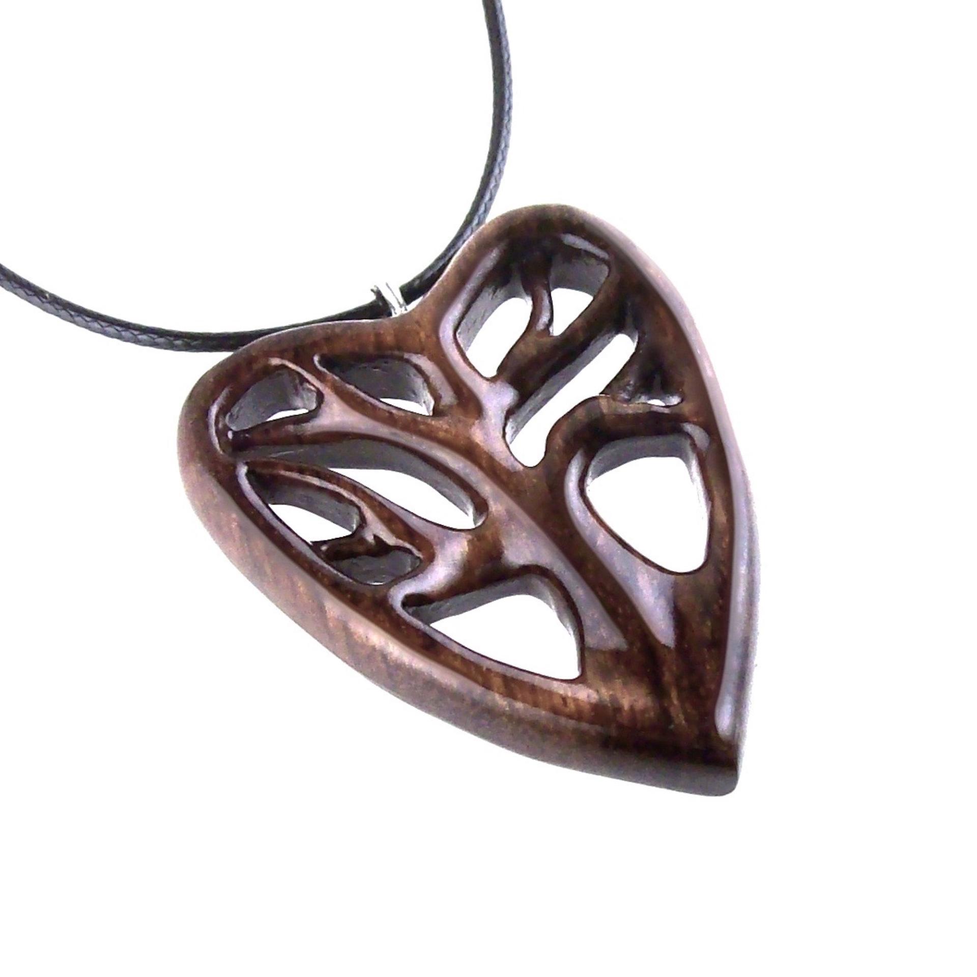Wooden Heart Pendant, Hand Carved Tree of Life Necklace, 5th Anniversary Wood Jewelry Gift