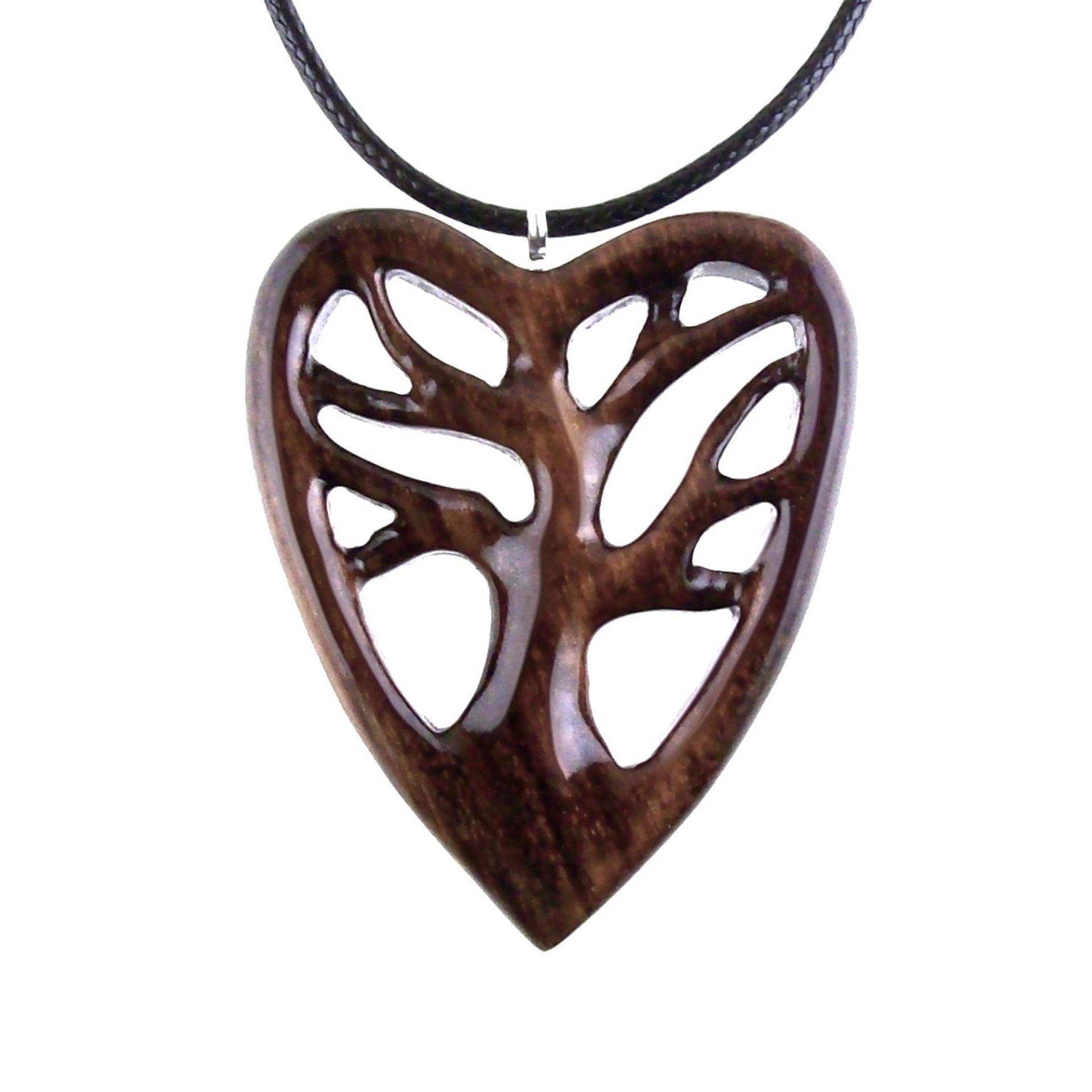 Wooden Heart Pendant, Hand Carved Tree of Life Necklace, 5th Anniversary Wood Jewelry Gift