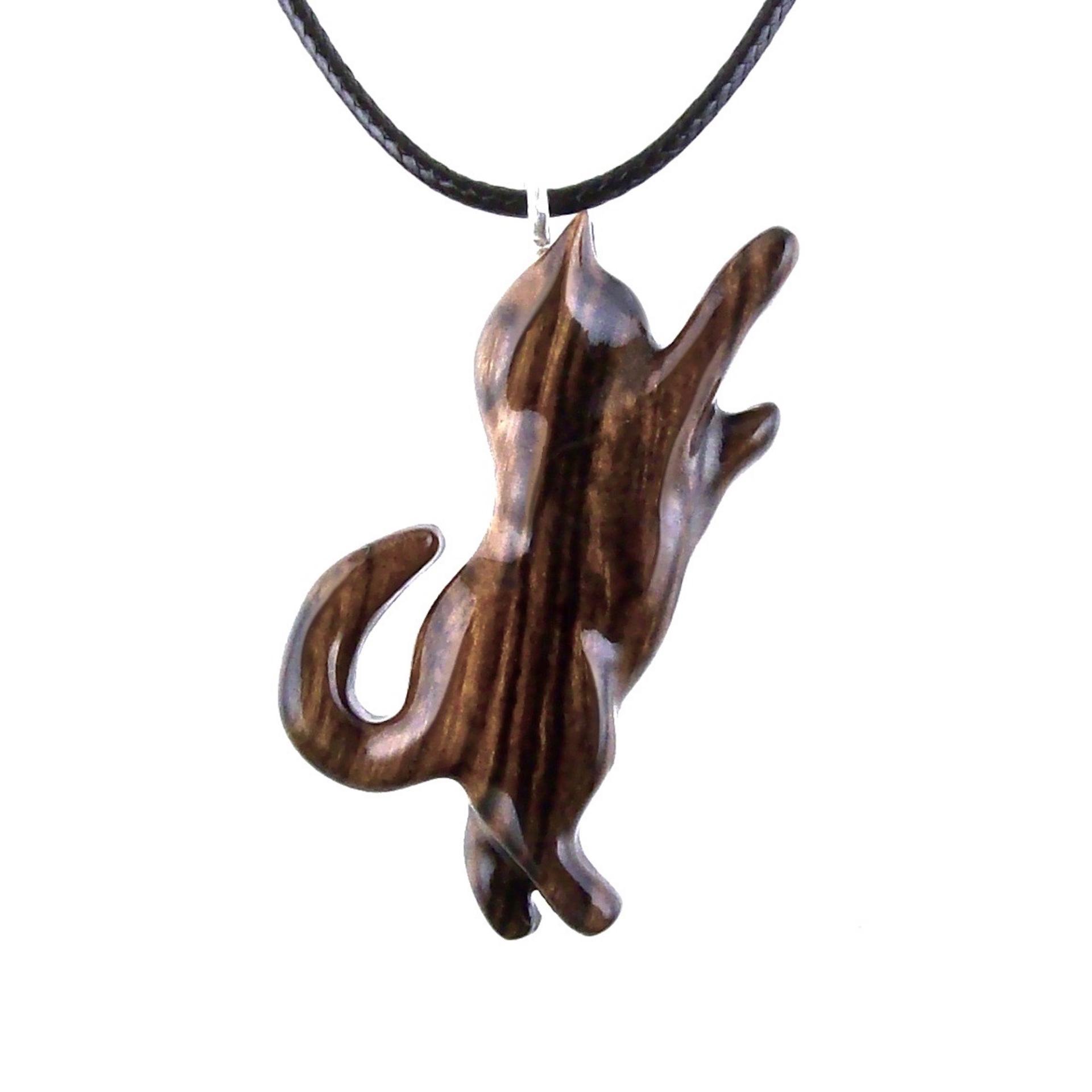 Wood Cat Necklace, Hand Carved Wooden Kitten Pendant,  Handmade Cat Lover Jewelry Gift