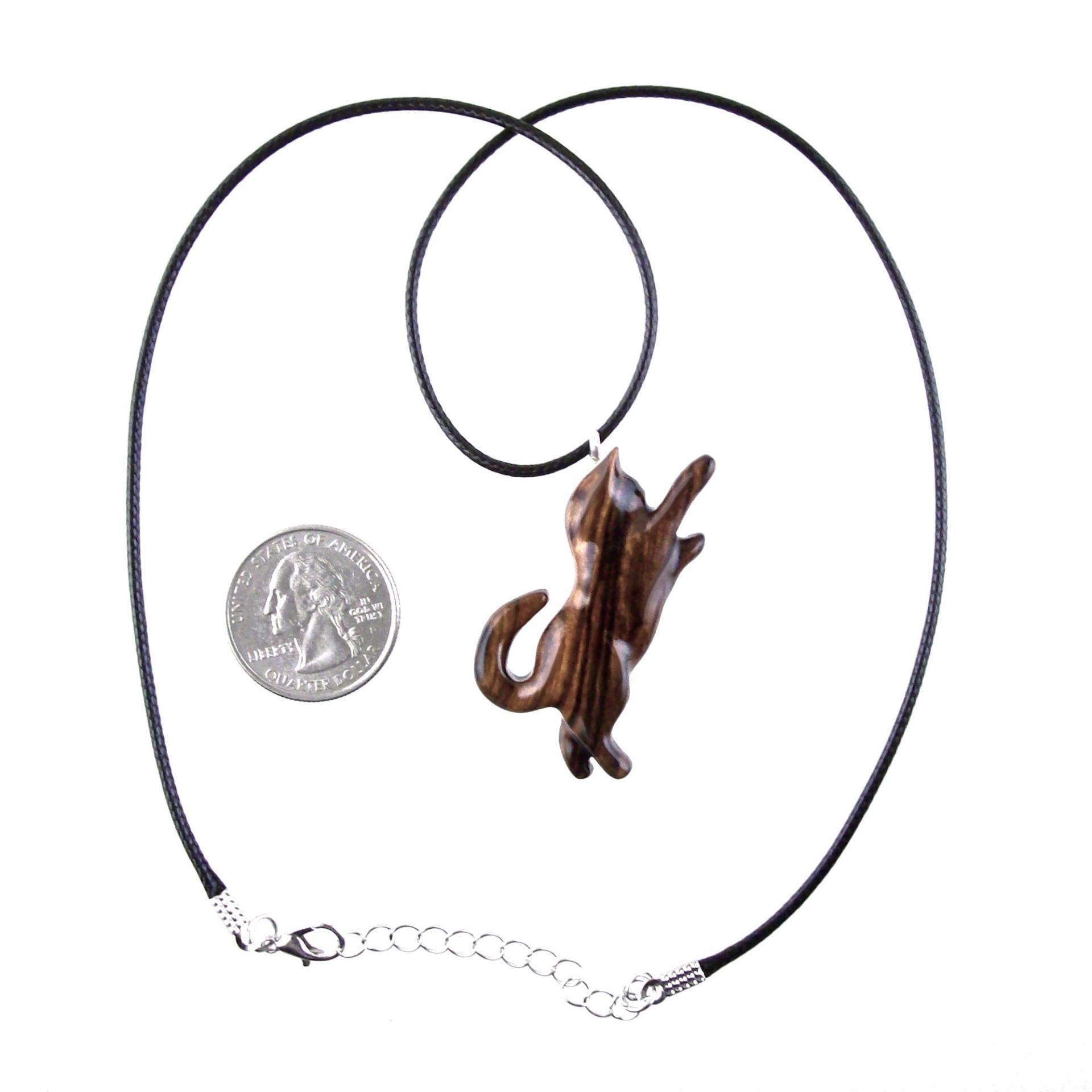 Wood Cat Necklace, Hand Carved Wooden Kitten Pendant,  Handmade Cat Lover Jewelry Gift