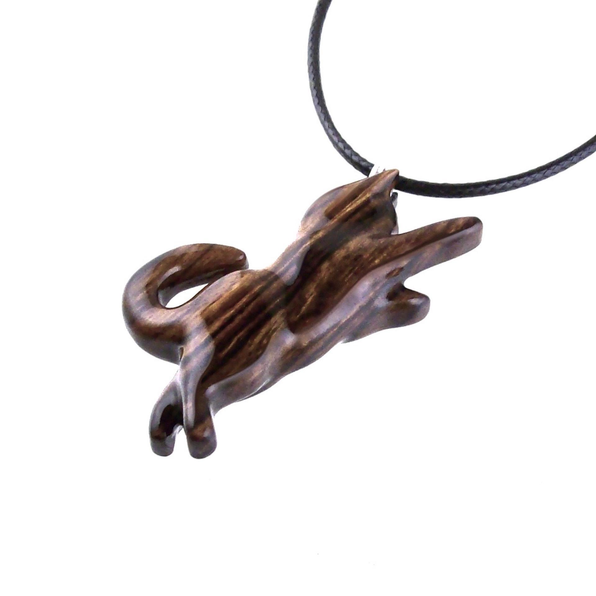Wood Cat Necklace, Hand Carved Wooden Kitten Pendant,  Handmade Cat Lover Jewelry Gift