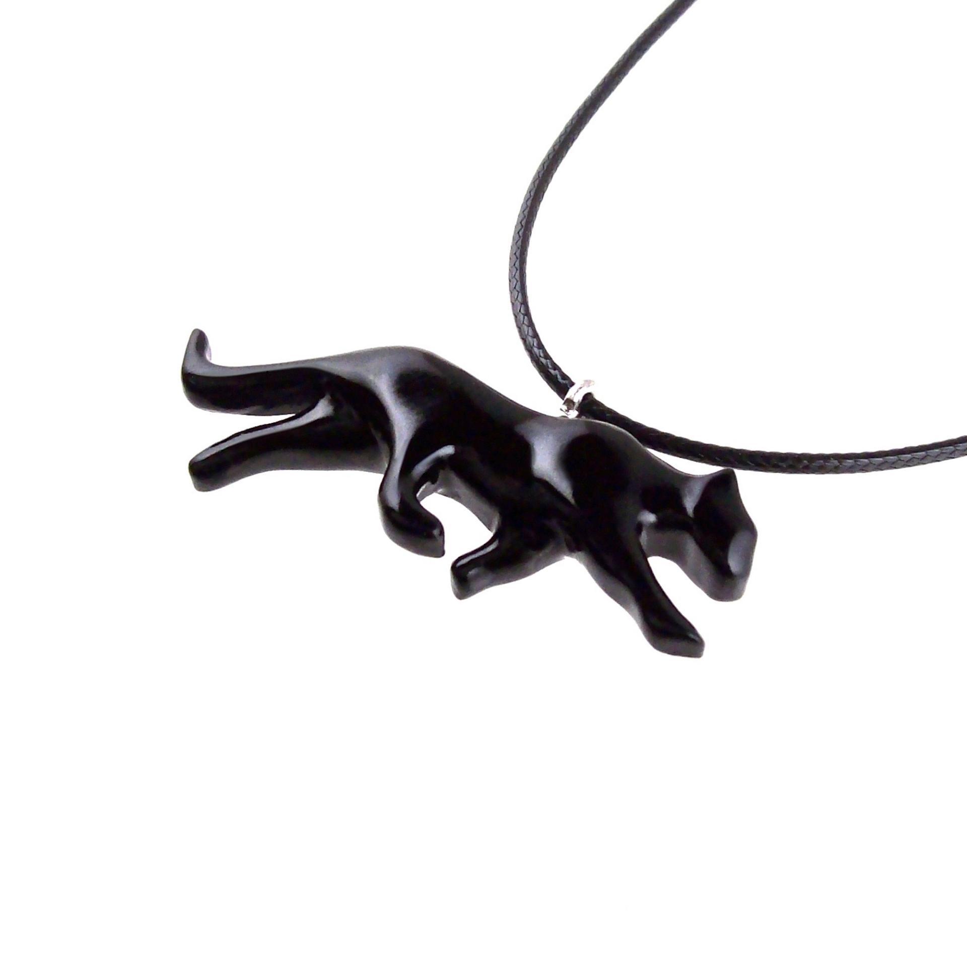 Black Jaguar Panther Necklace, Hand Carved Wooden Panther Pendant, Totem Spirit Animal Wood Jewelry