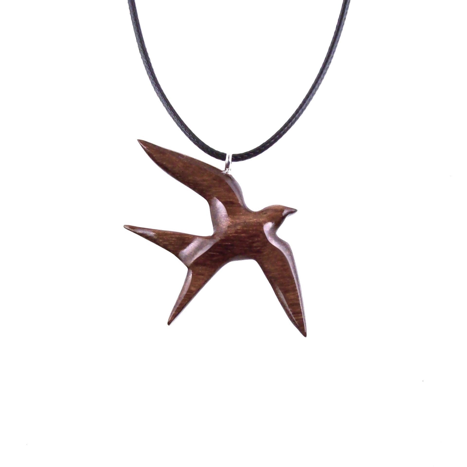 Swallow Necklace, Hand Carved Wooden Bird Pendant, 5th Anniversary Wood Jewelry Gift