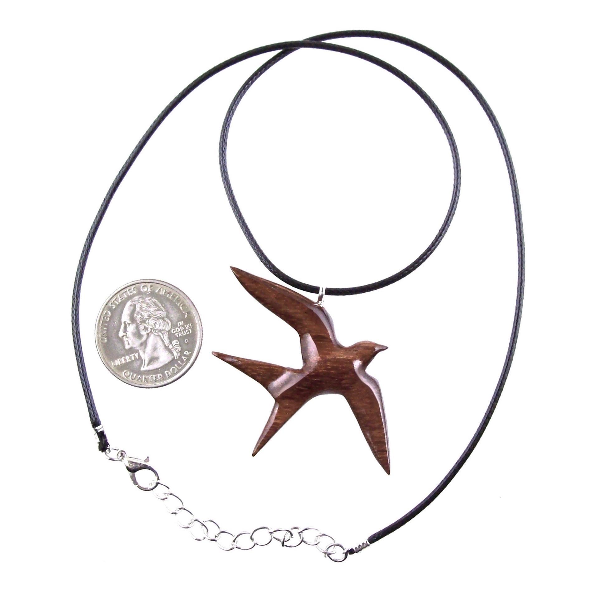 Swallow Necklace, Hand Carved Wooden Bird Pendant, 5th Anniversary Wood Jewelry Gift