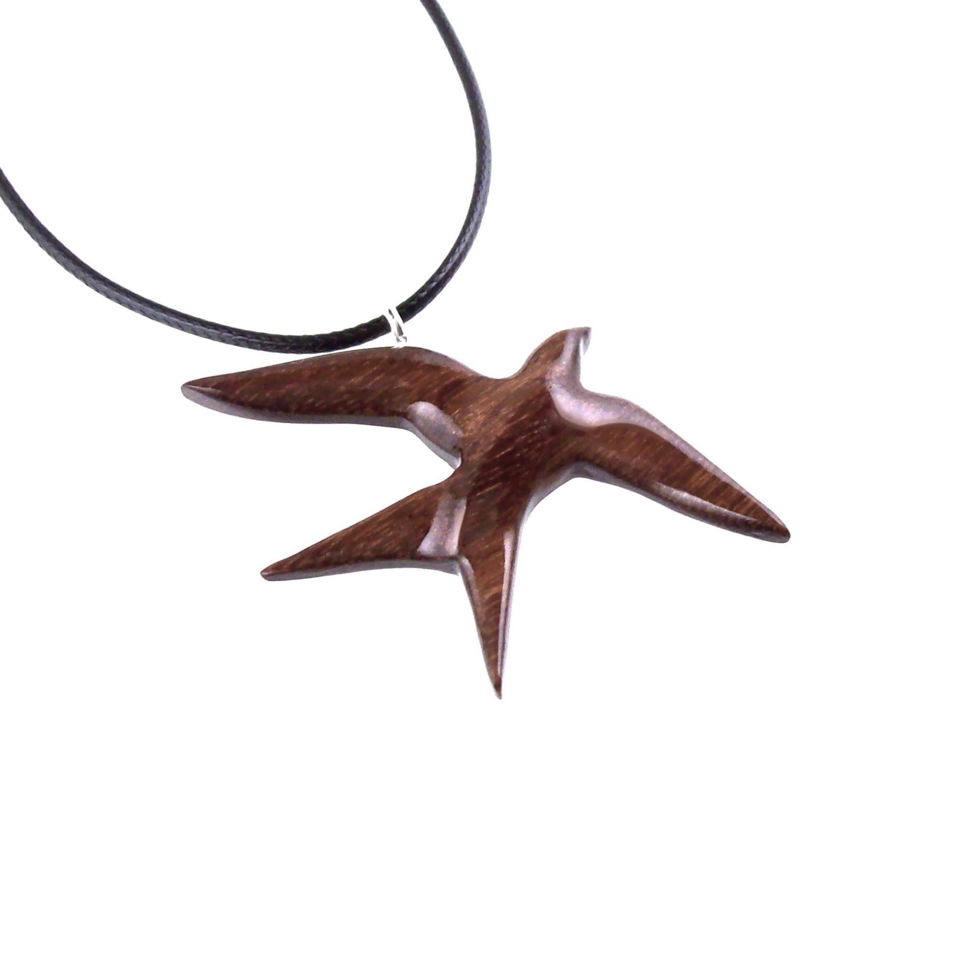 Swallow Necklace, Hand Carved Wooden Bird Pendant, 5th Anniversary Wood Jewelry Gift