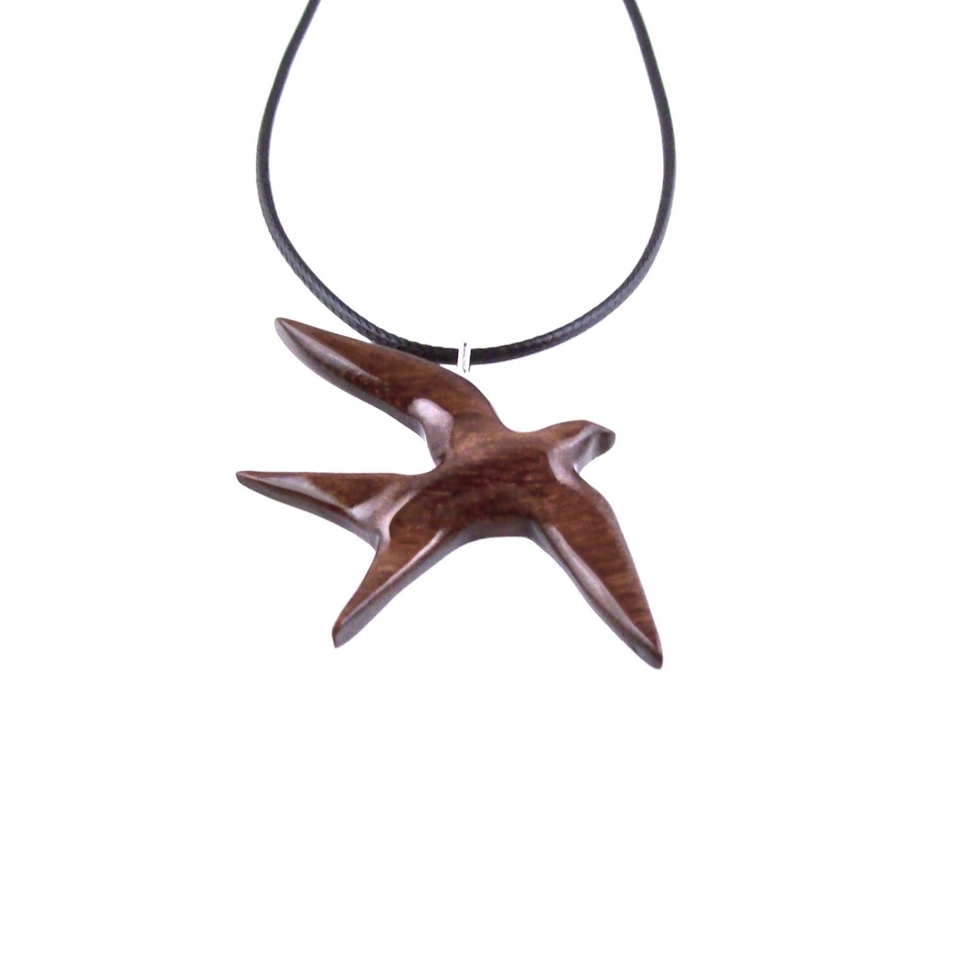Swallow Necklace, Hand Carved Wooden Bird Pendant, 5th Anniversary Wood Jewelry Gift