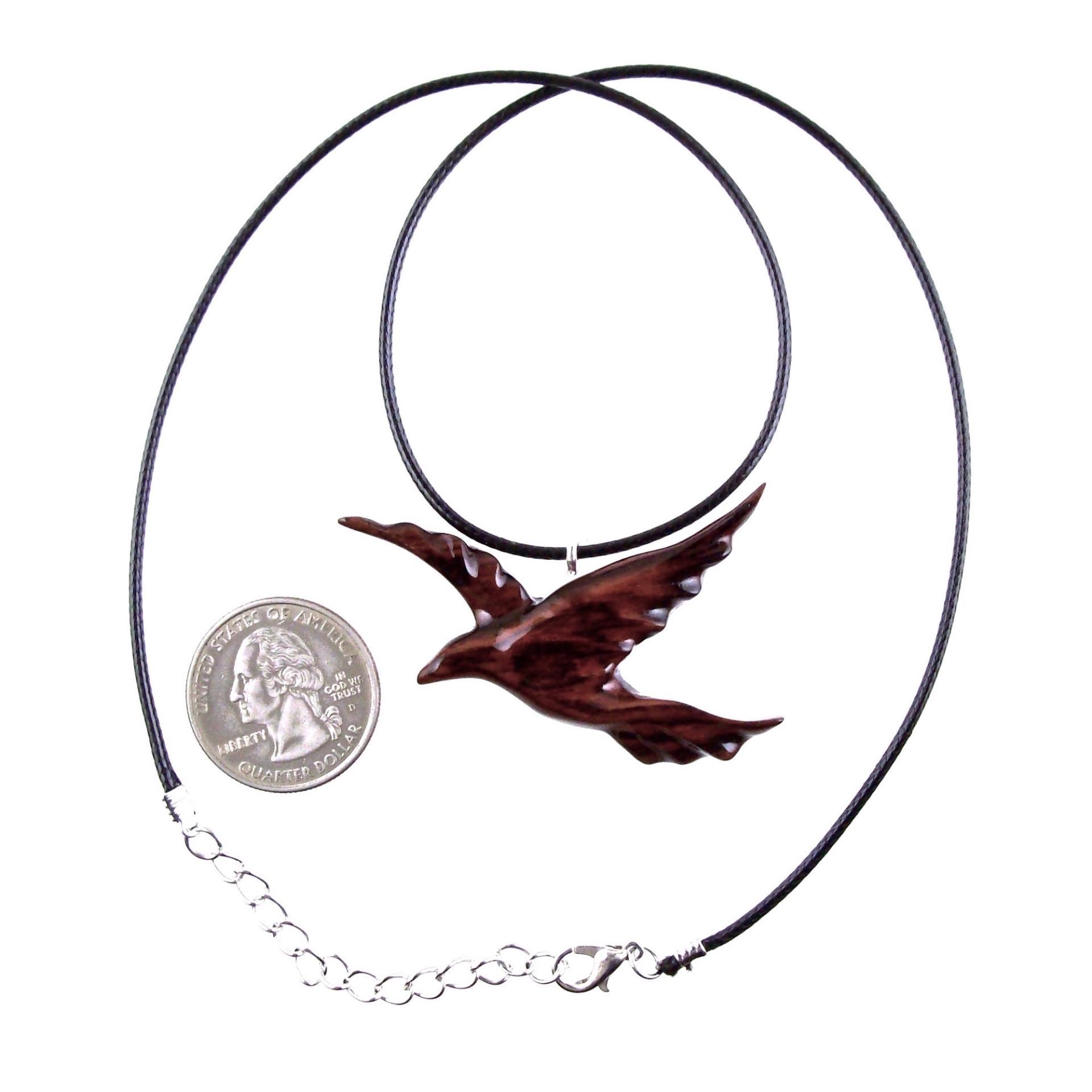 Hand Carved Wood Dove Pendant, Flying Bird Necklace, Wooden Jewelry Gift for Women