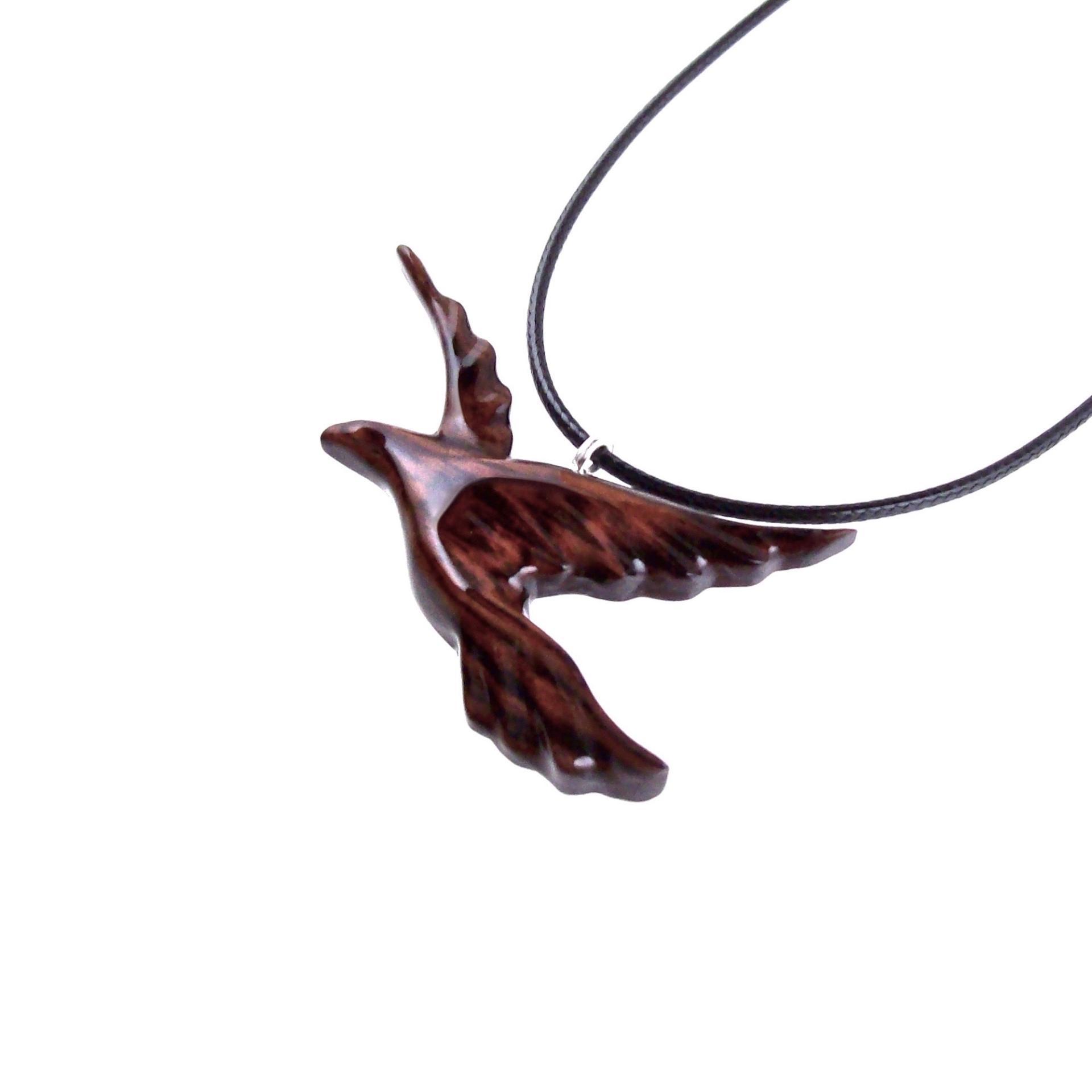 Hand Carved Wood Dove Pendant, Flying Bird Necklace, Wooden Jewelry Gift for Women