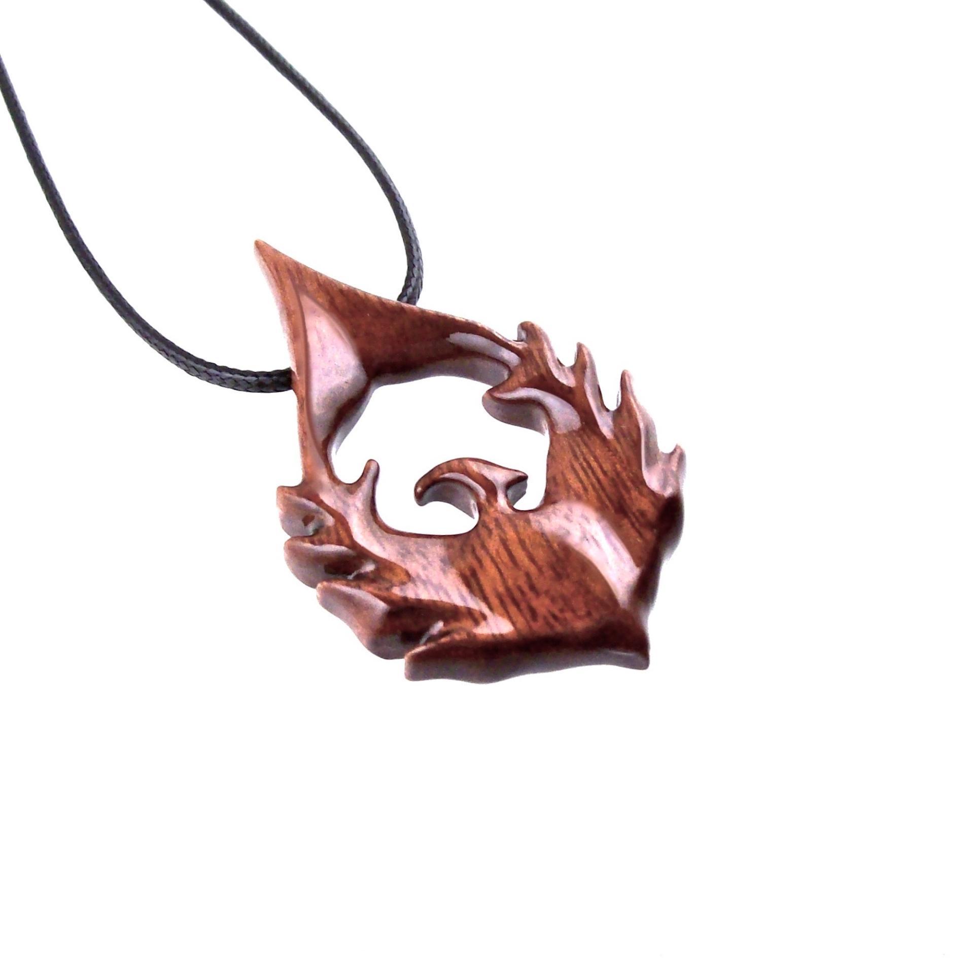 Hand Carved Wooden Phoenix Pendant Necklace, Fantasy Firebird Inspirational Wood Jewelry Gift