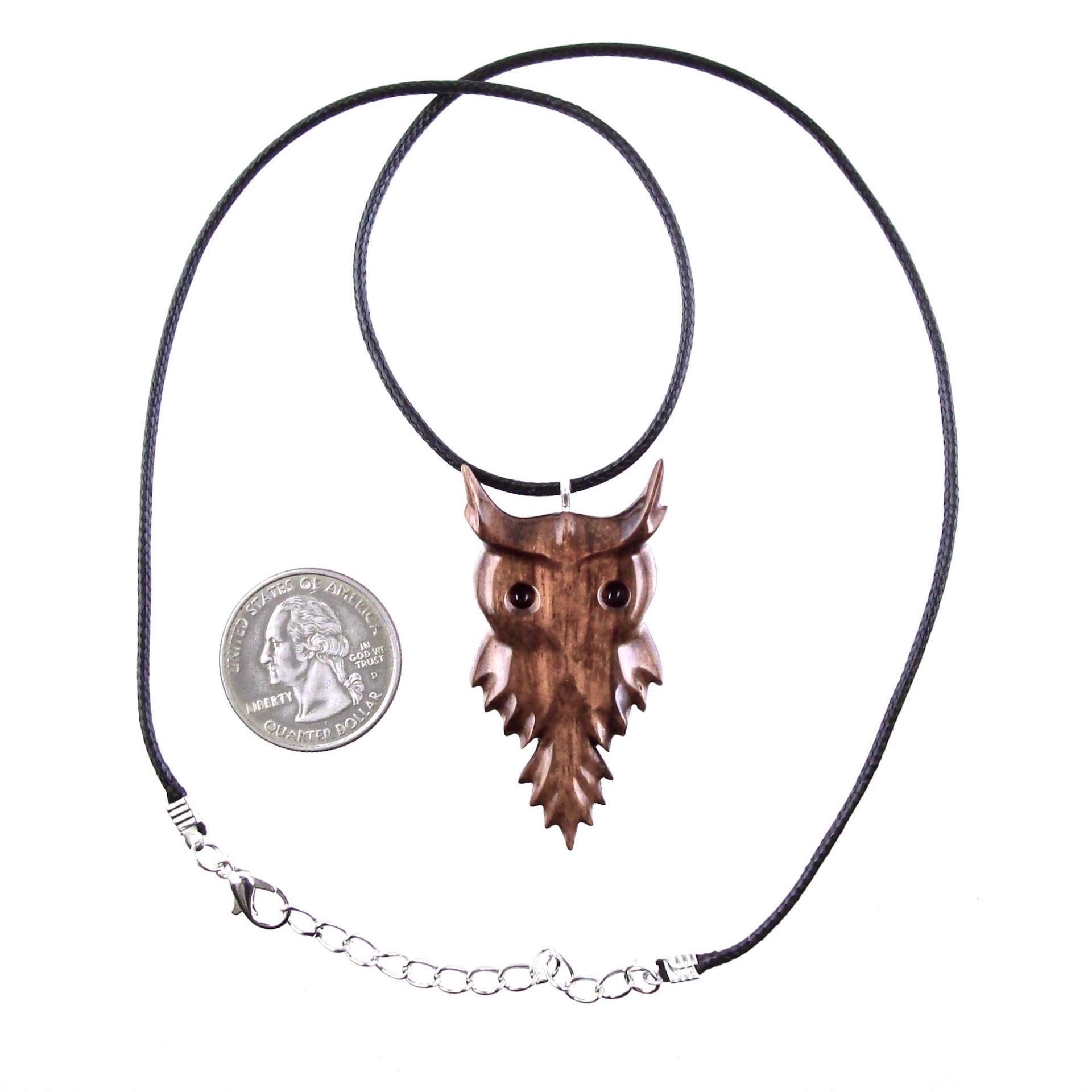Hand Carved Wood Owl Pendant Necklace, Bird Wooden Jewelry, Spirit Animal Totem Gift
