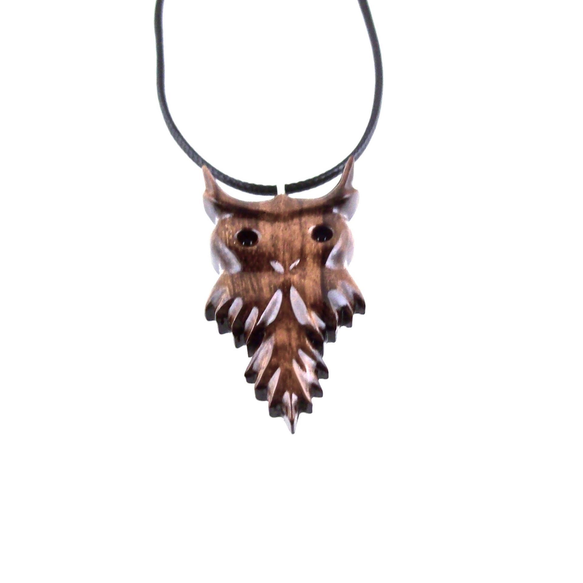 Hand Carved Wood Owl Pendant Necklace, Bird Wooden Jewelry, Spirit Animal Totem Gift