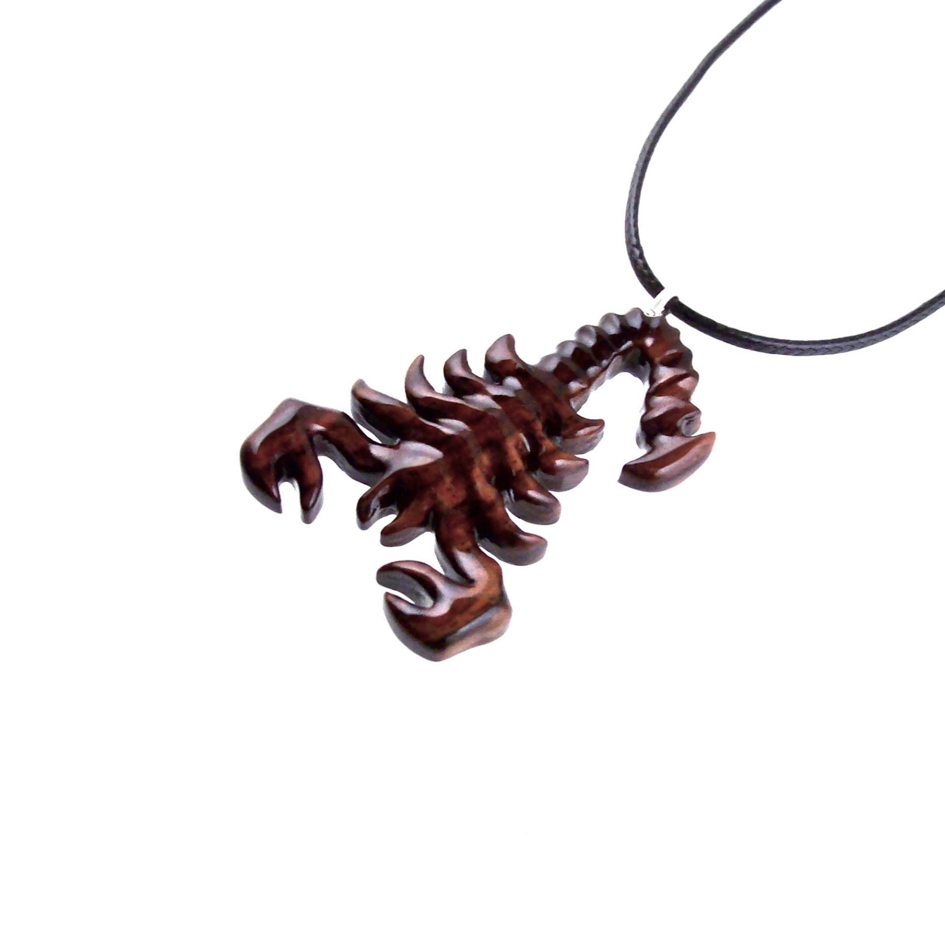 Hand Carved Scorpion Pendant, Wooden Scorpion Necklace, Scorpio Wood Jewelry Totem Spirit Animal