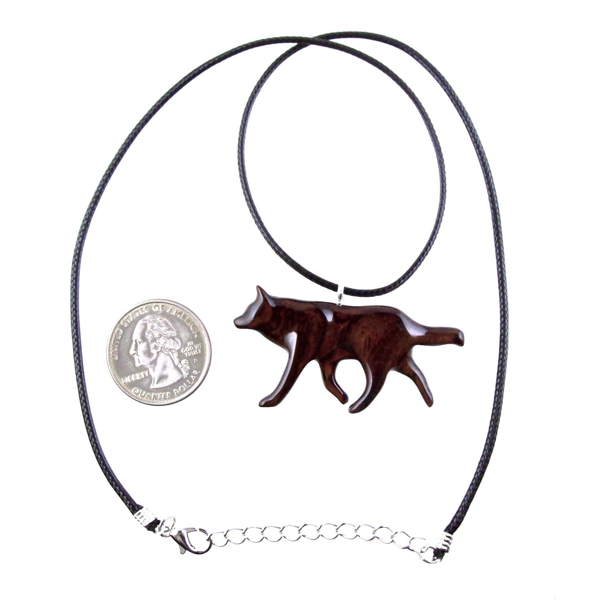 Wooden Wolf Necklace, Hand Carved Wolf Wood Pendant, Totem Spirit Animal, Woodland Jewelry