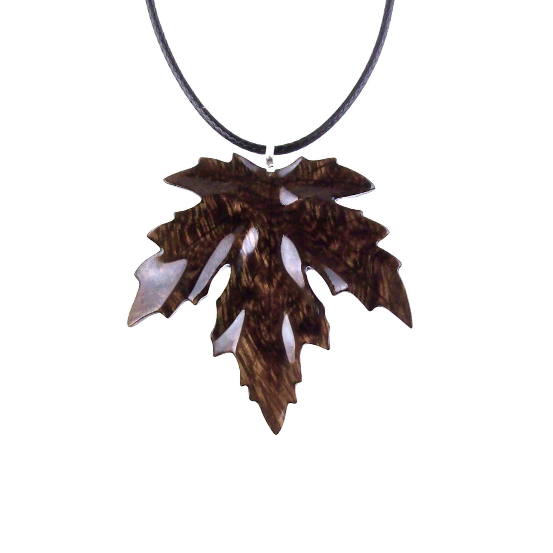 Hand Carved Maple Leaf Necklace, Wooden Leaf Pendant, Wood Jewelry Gift for Men Women
