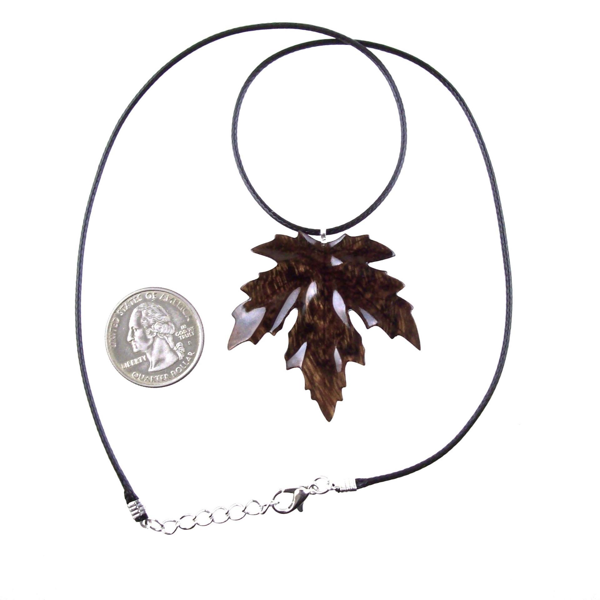 Hand Carved Maple Leaf Necklace, Wooden Leaf Pendant, Wood Jewelry Gift for Men Women