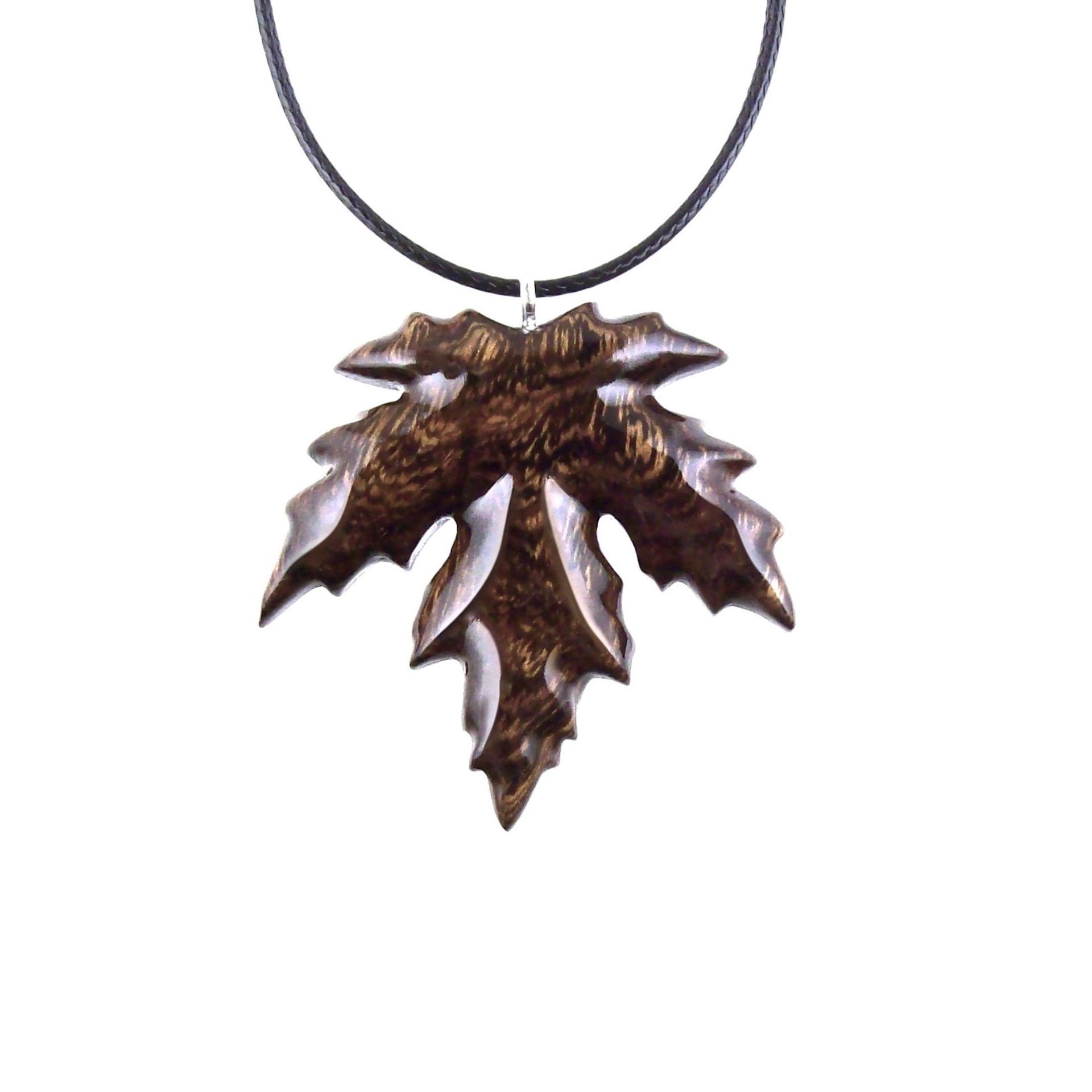 Hand Carved Maple Leaf Necklace, Wooden Leaf Pendant, Wood Jewelry Gift for Men Women