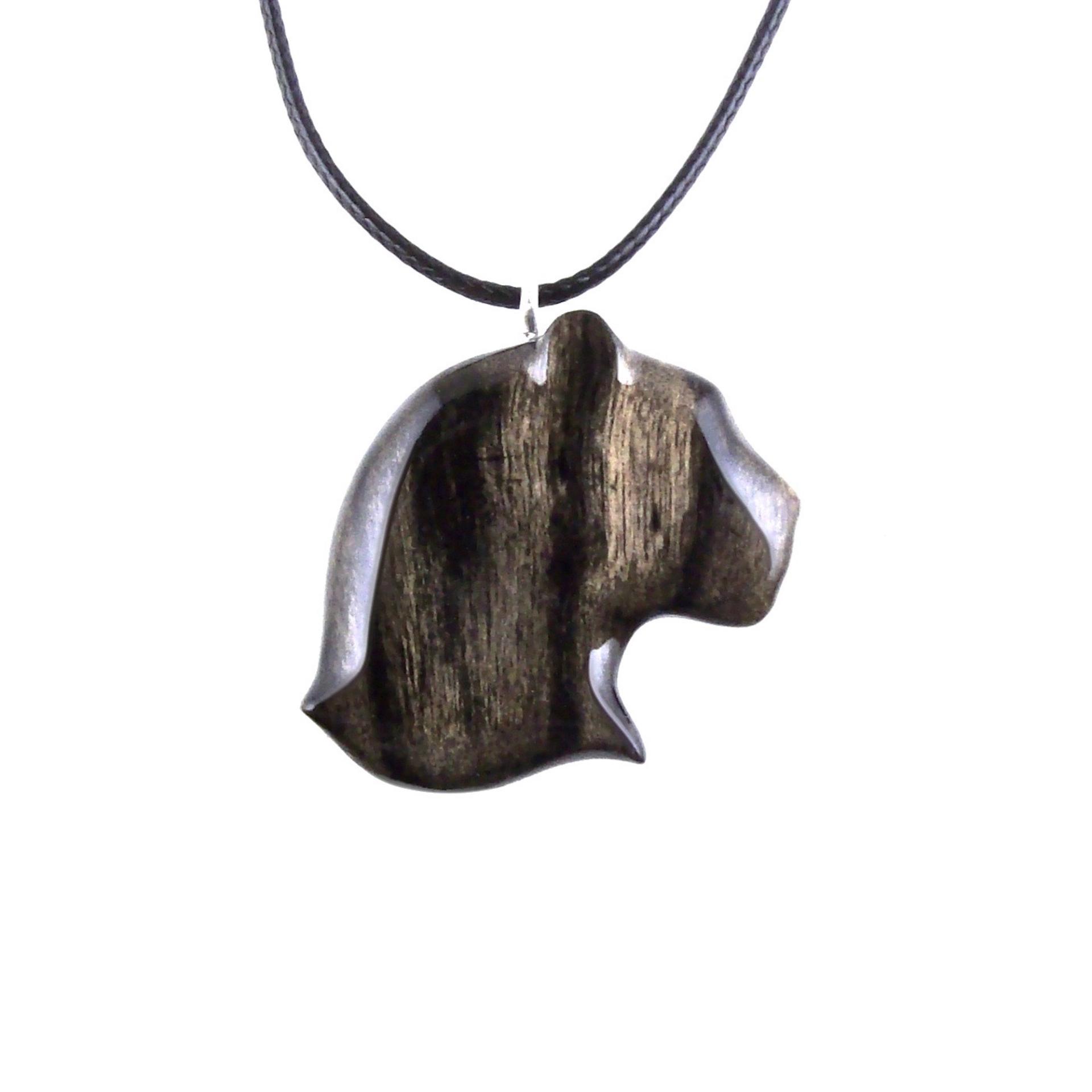 Panther Necklace, Hand Carved Wooden Jaguar Head Pendant for Men Women, Spirit Animal Jewelry