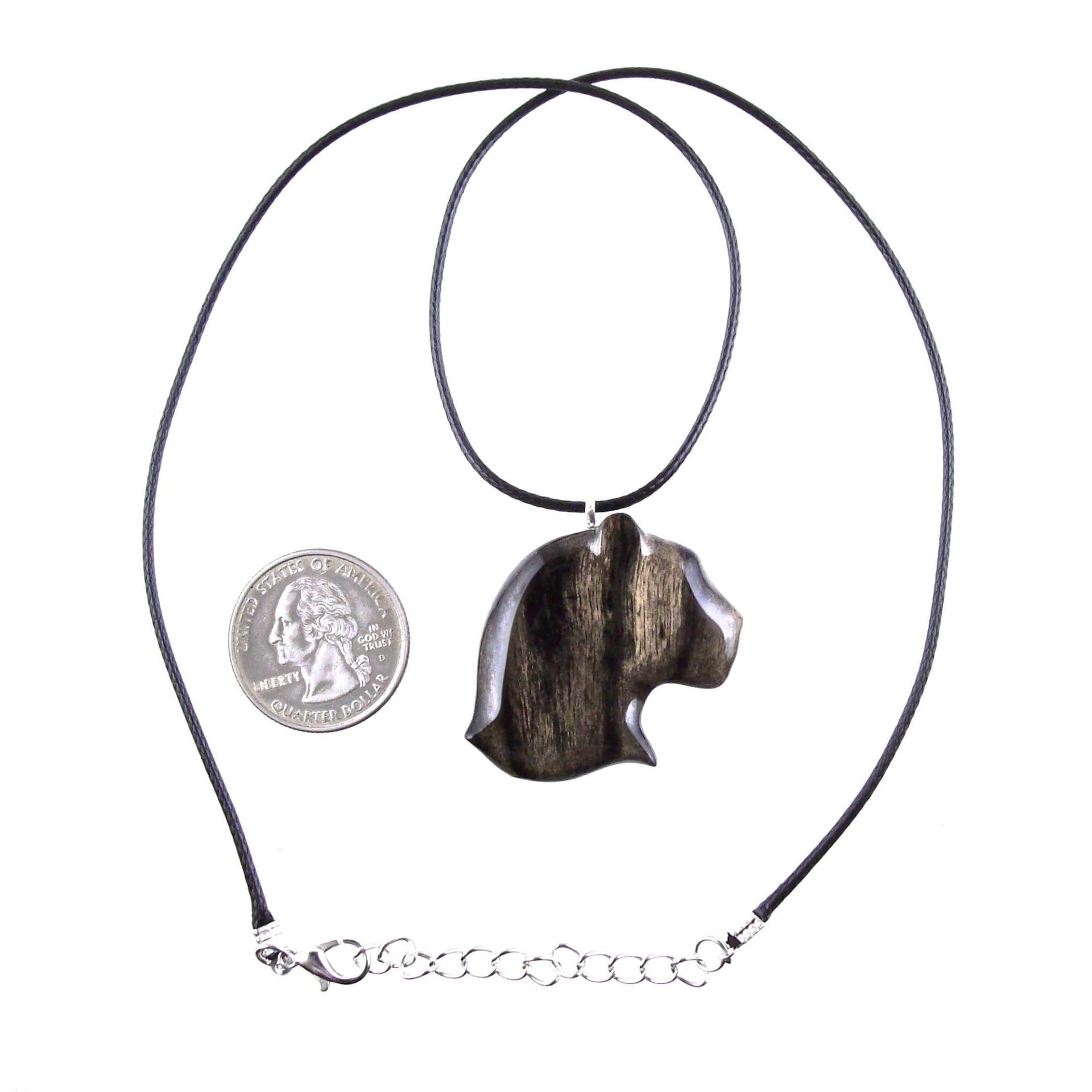 Panther Necklace, Hand Carved Wooden Jaguar Head Pendant for Men Women, Spirit Animal Jewelry