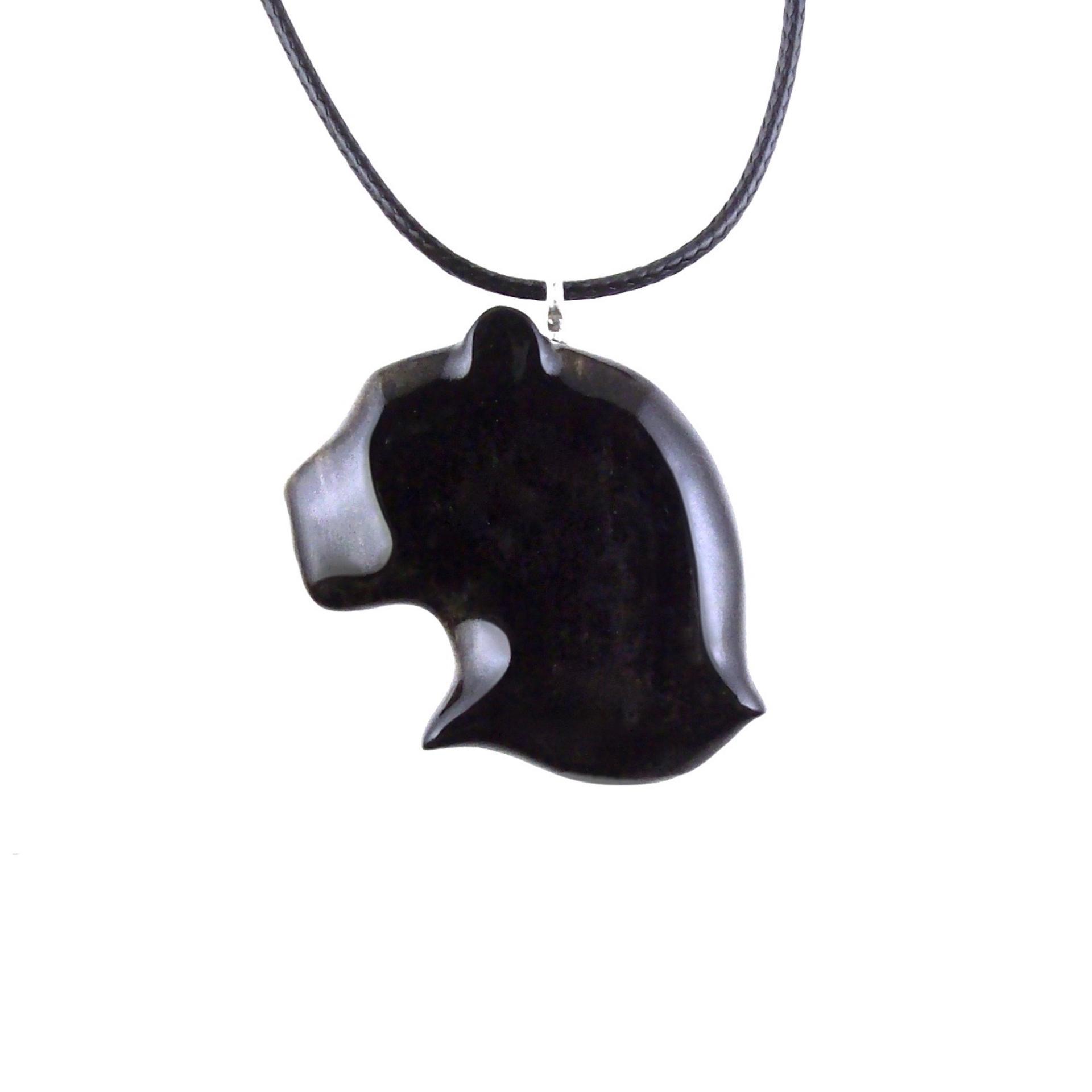 Panther Necklace, Hand Carved Wooden Jaguar Head Pendant for Men Women, Spirit Animal Jewelry