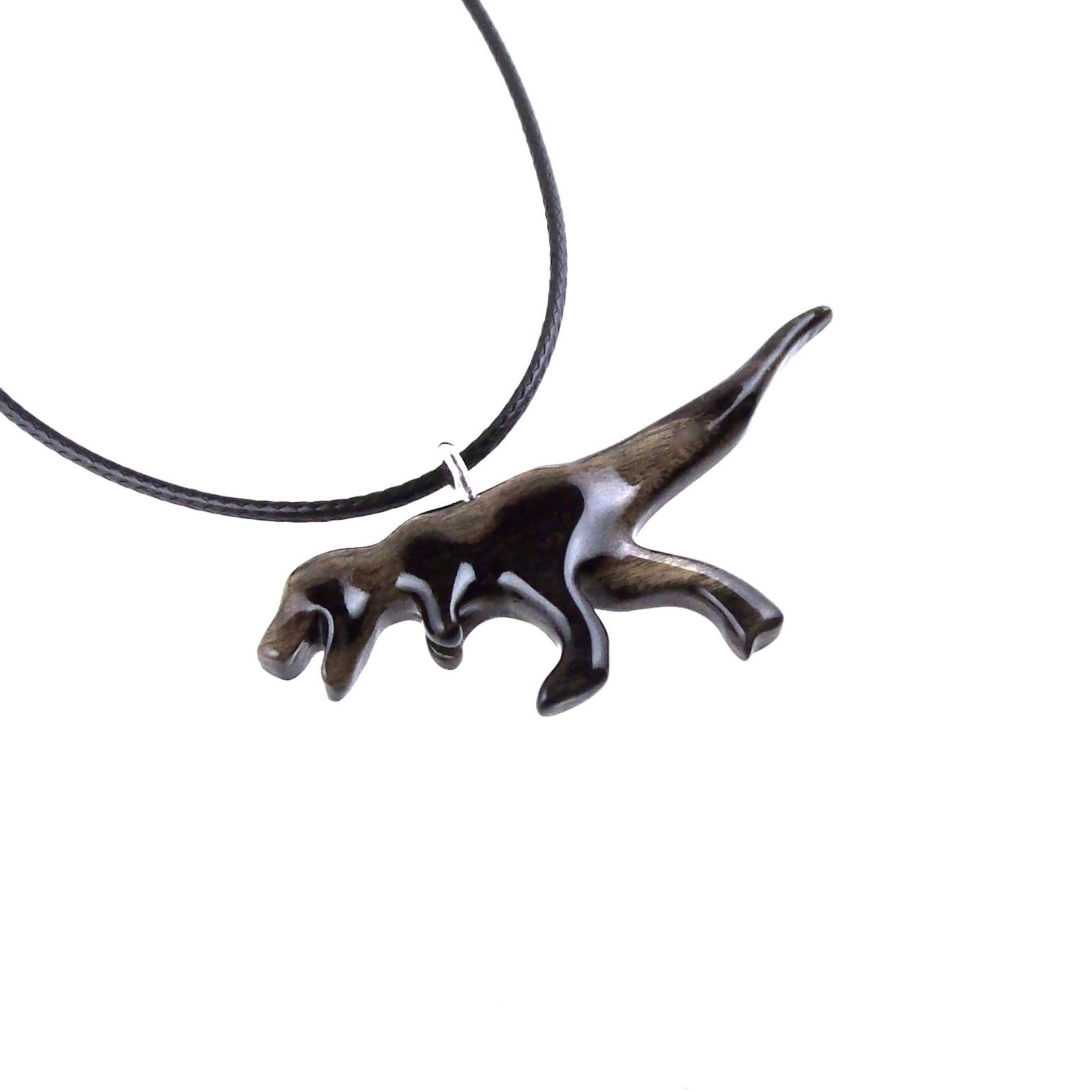 Hand Carved Dinosaur Necklace, T-Rex Wooden Pendant, Handmade Jurassic Reptile Wood Jewelry Gift