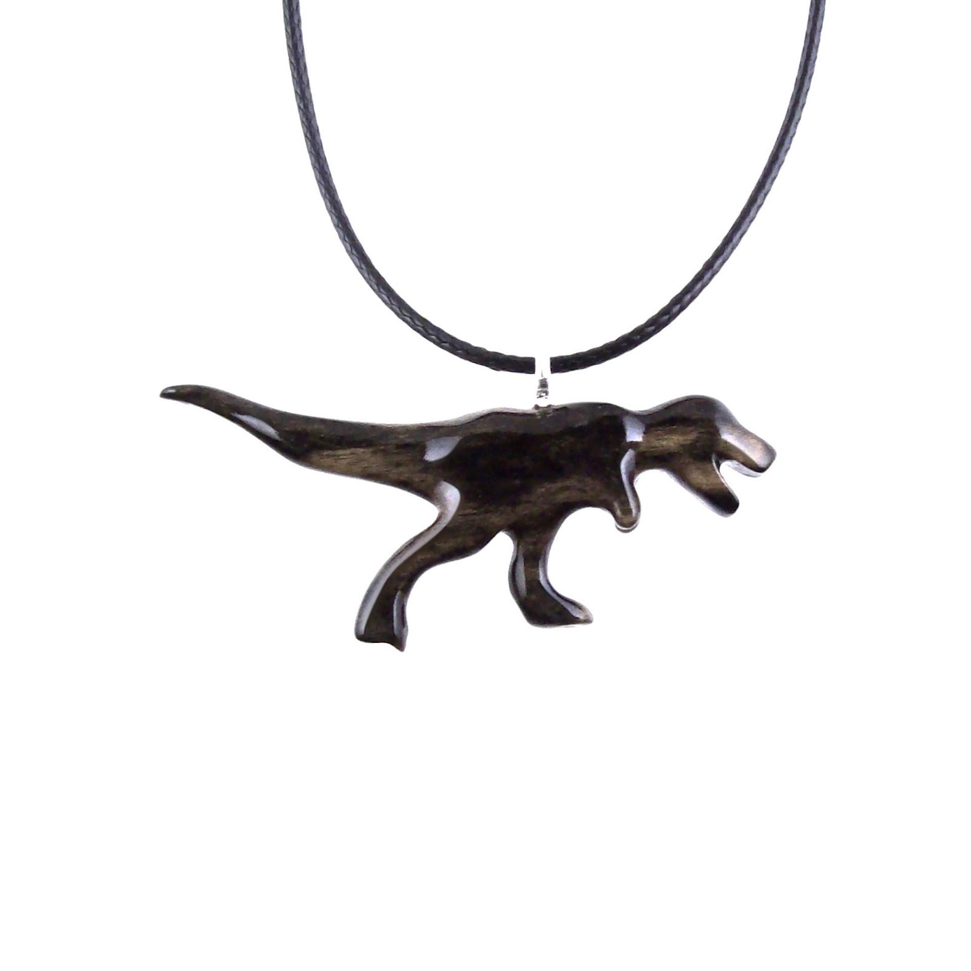 Hand Carved Dinosaur Necklace, T-Rex Wooden Pendant, Handmade Jurassic Reptile Wood Jewelry Gift