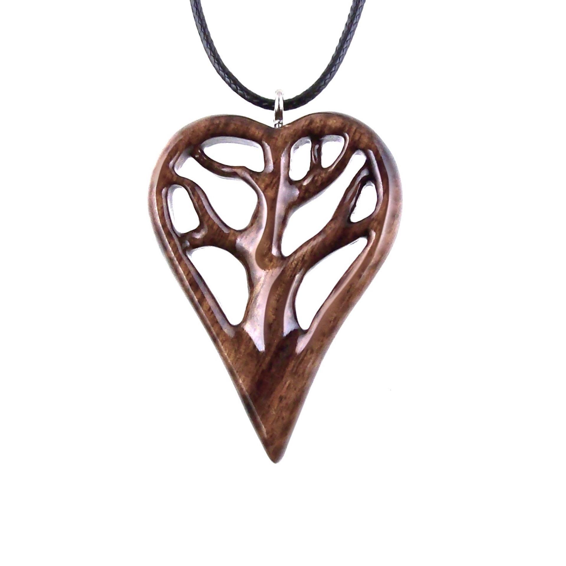 Hand-Carved Wooden Heart Pendant Necklace with Tree of Life – One-of-a-Kind 5th Anniversary Wood Gift for Her