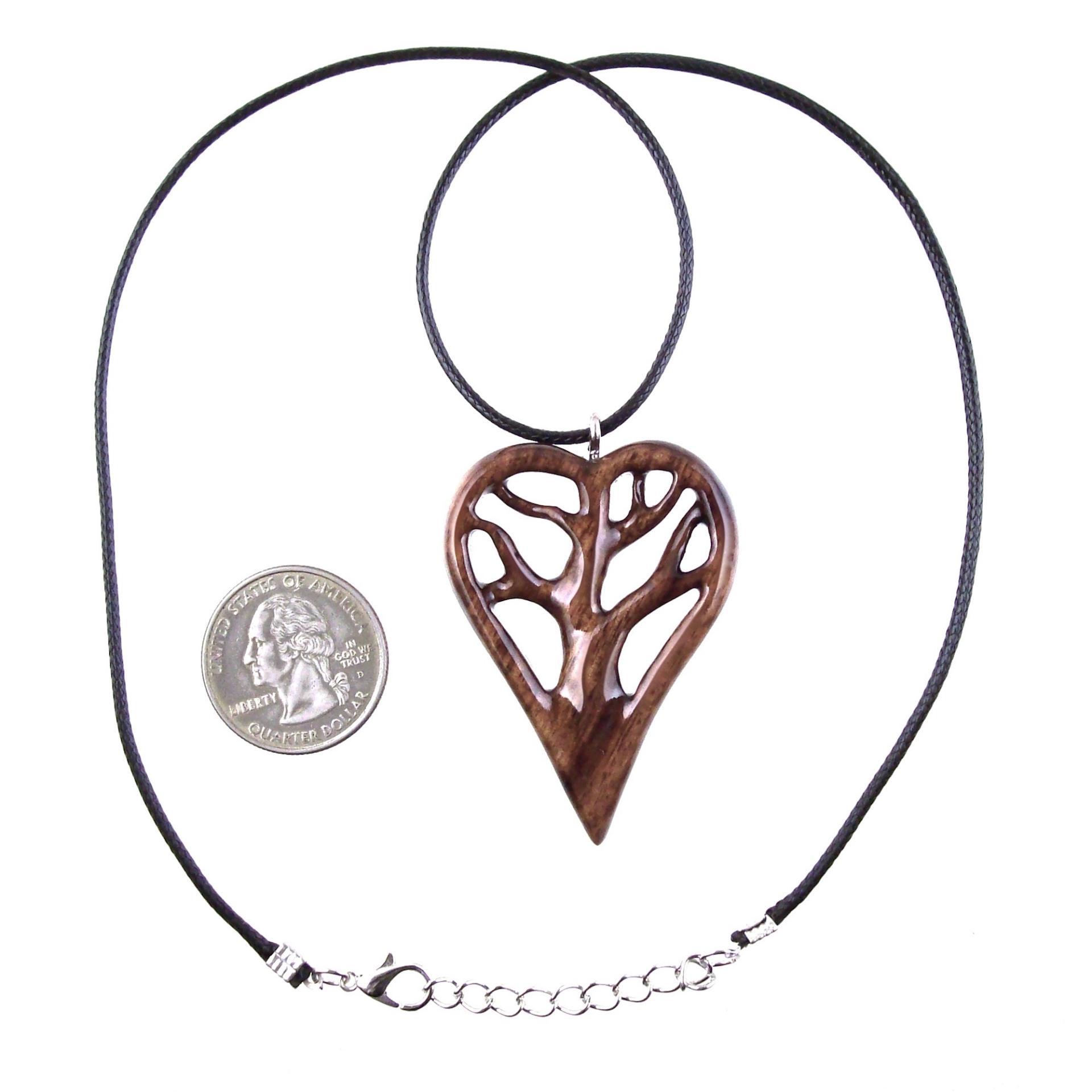 Hand-Carved Wooden Heart Pendant Necklace with Tree of Life – One-of-a-Kind 5th Anniversary Wood Gift for Her