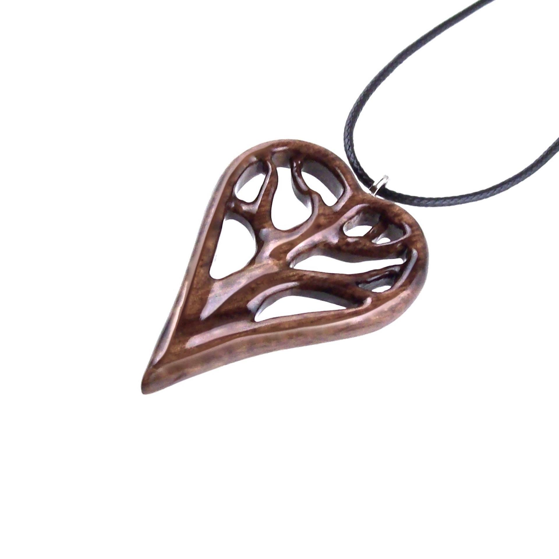 Hand-Carved Wooden Heart Pendant Necklace with Tree of Life – One-of-a-Kind 5th Anniversary Wood Gift for Her