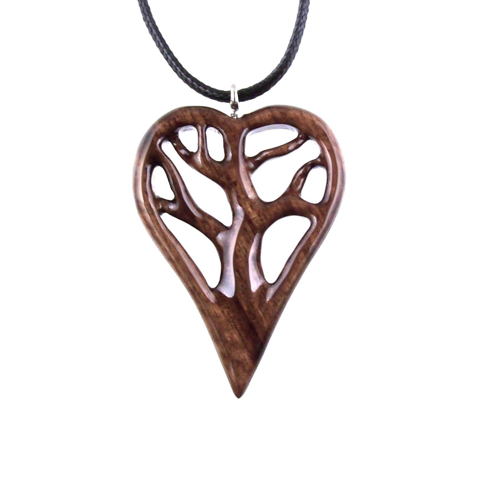 Hand-Carved Wooden Heart Pendant Necklace with Tree of Life – One-of-a-Kind 5th Anniversary Wood Gift for Her