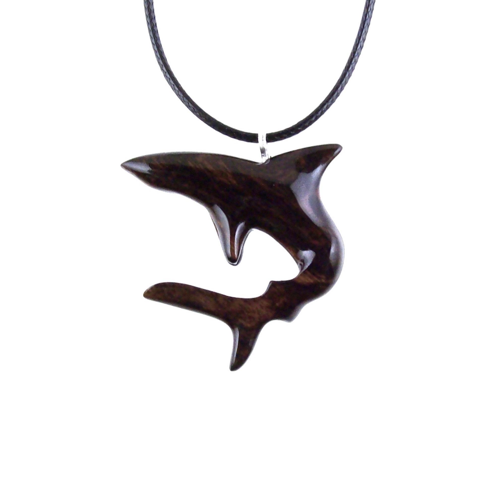 Hand Carved Shark Necklace, Wooden Shark Pendant, Nautical Jewelry Gift for Men