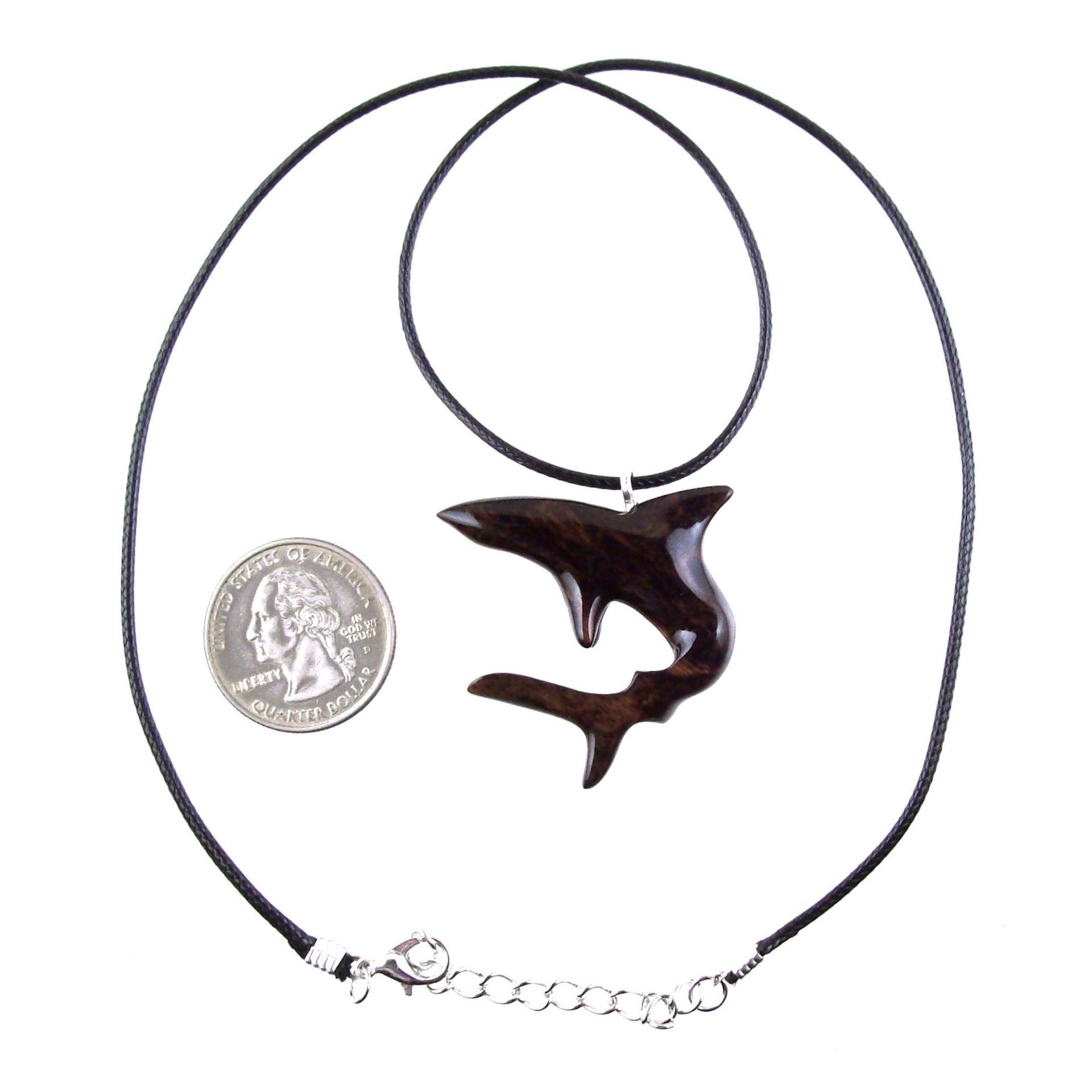 Hand Carved Shark Necklace, Wooden Shark Pendant, Nautical Jewelry Gift for Men