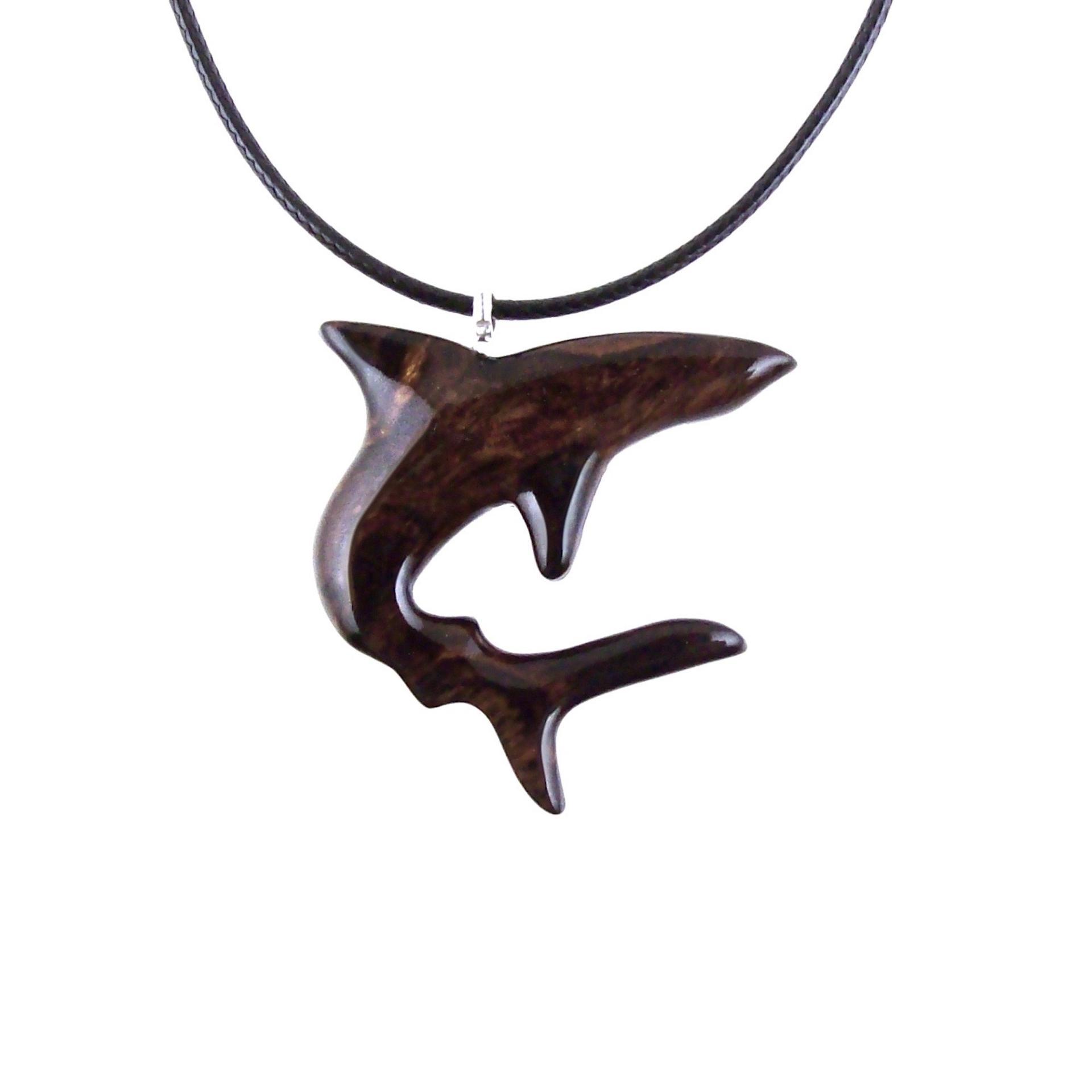 Hand Carved Shark Necklace, Wooden Shark Pendant, Nautical Jewelry Gift for Men