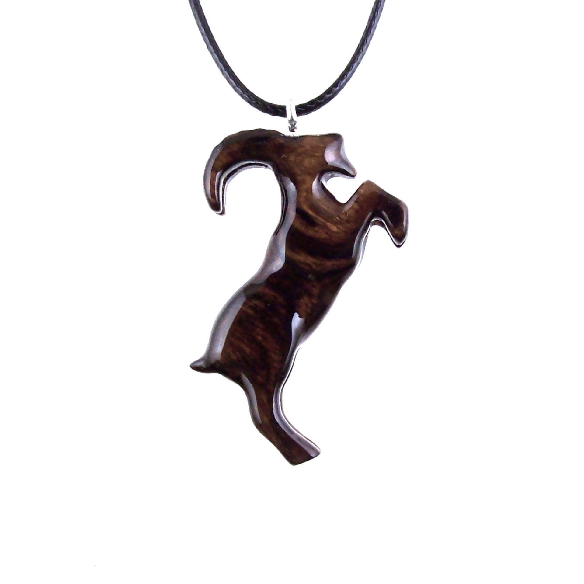 Mountain Goat Pendant, Hand Carved Wooden Goat Necklace, Capricorn Animal Wood Jewelry