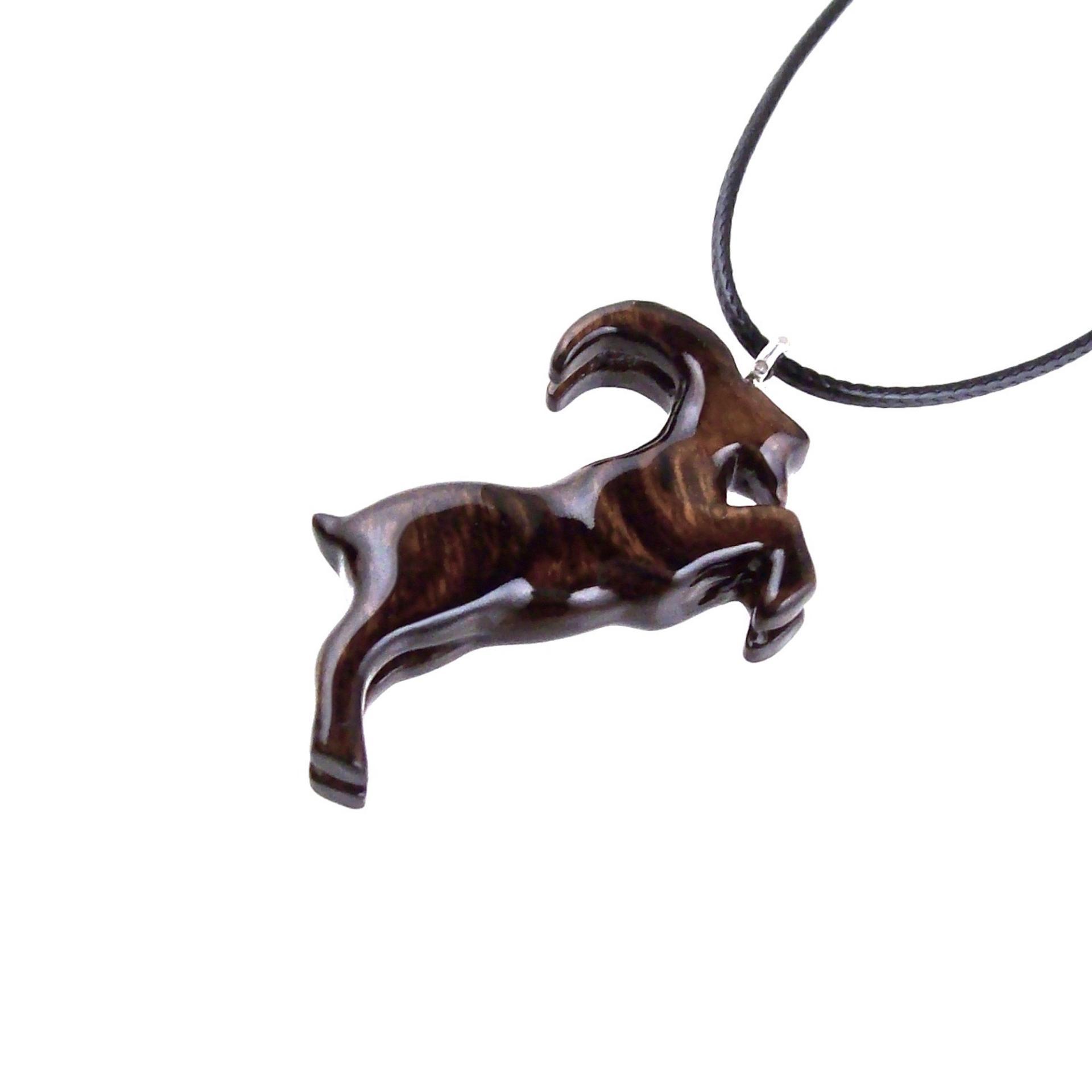 Mountain Goat Pendant, Hand Carved Wooden Goat Necklace, Capricorn Animal Wood Jewelry