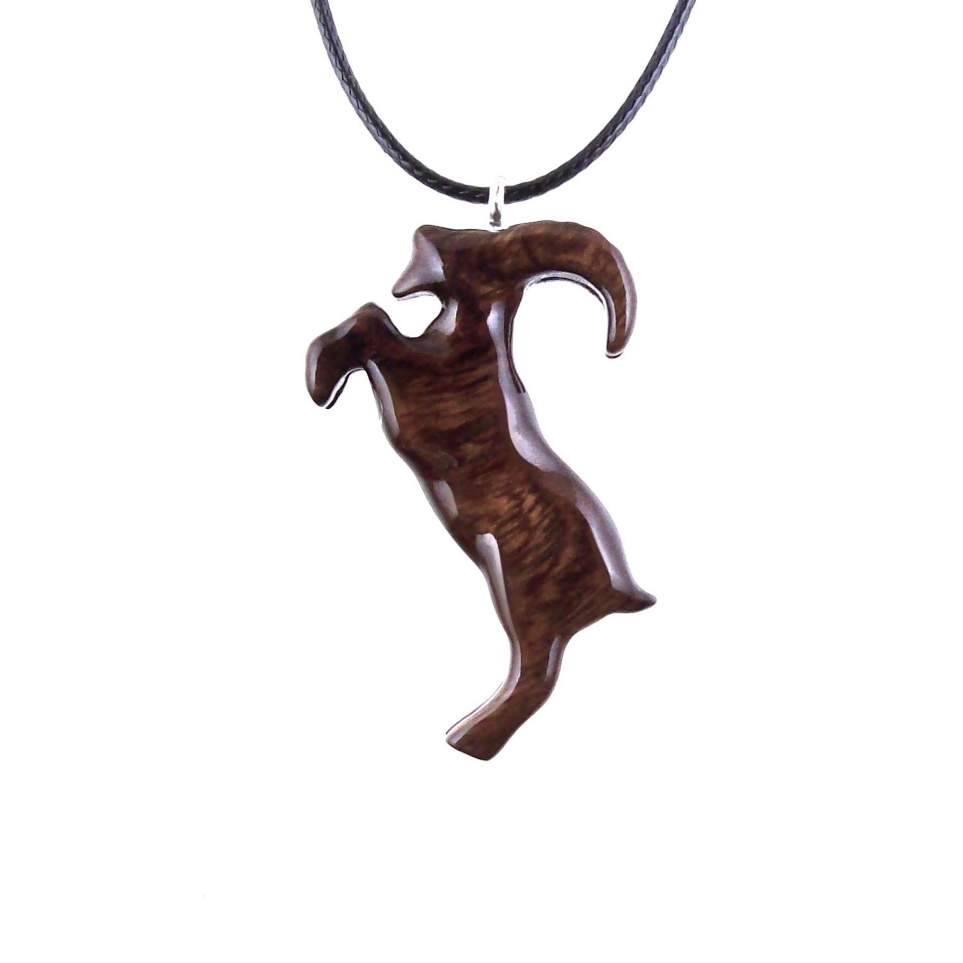 Mountain Goat Pendant, Hand Carved Wooden Goat Necklace, Capricorn Animal Wood Jewelry
