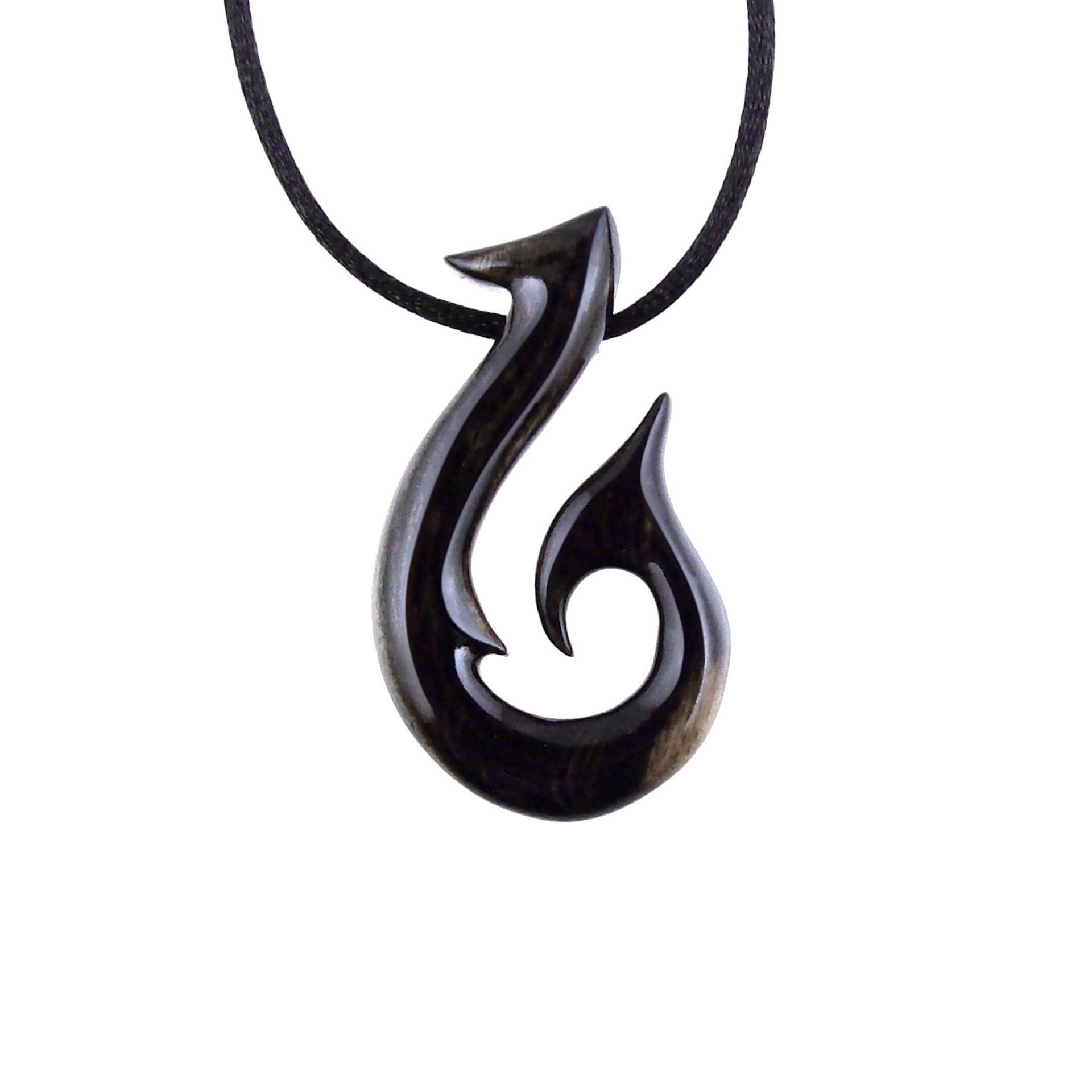 Wooden Fish Hook Pendant, Hand Carved Fishhook Necklace, Mens Wood Jewelry, Fisherman Gift