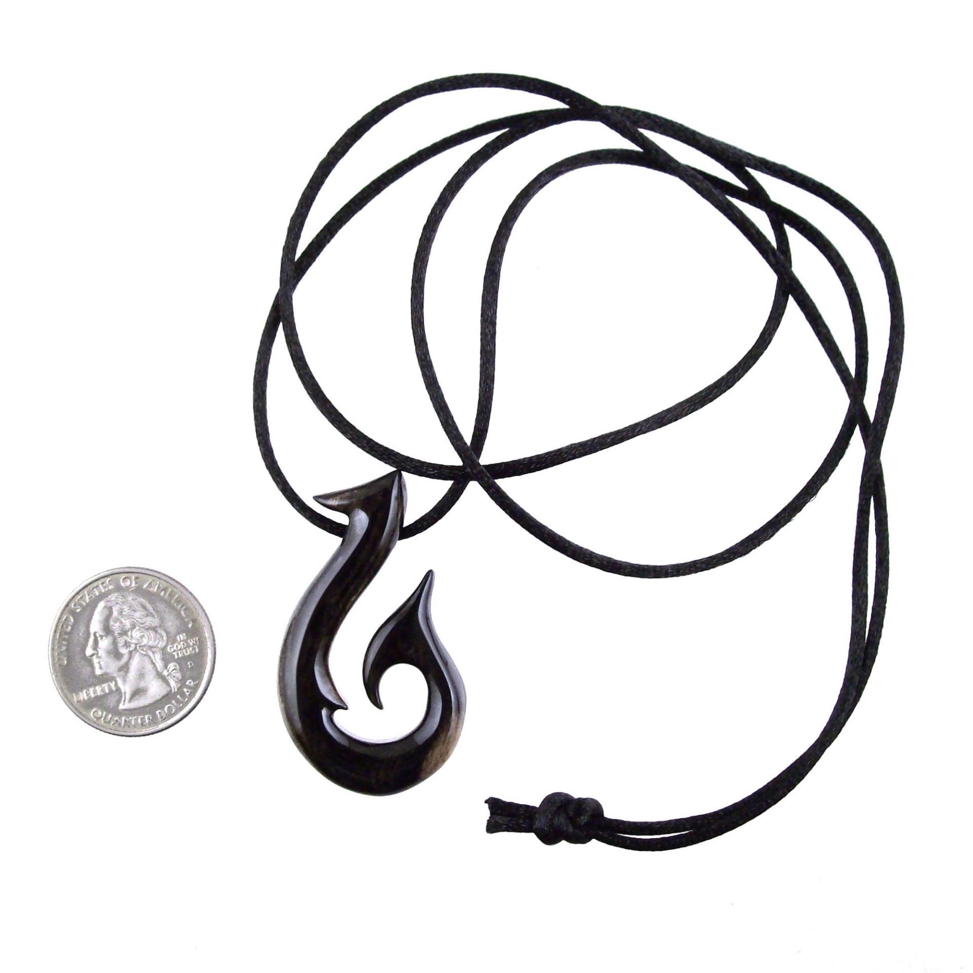 Wooden Fish Hook Pendant, Hand Carved Fishhook Necklace, Mens Wood Jewelry, Fisherman Gift