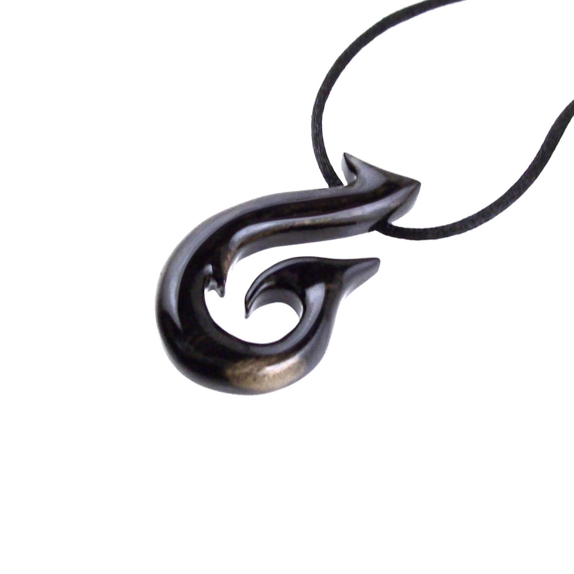 Wooden Fish Hook Pendant, Hand Carved Fishhook Necklace, Mens Wood Jewelry, Fisherman Gift
