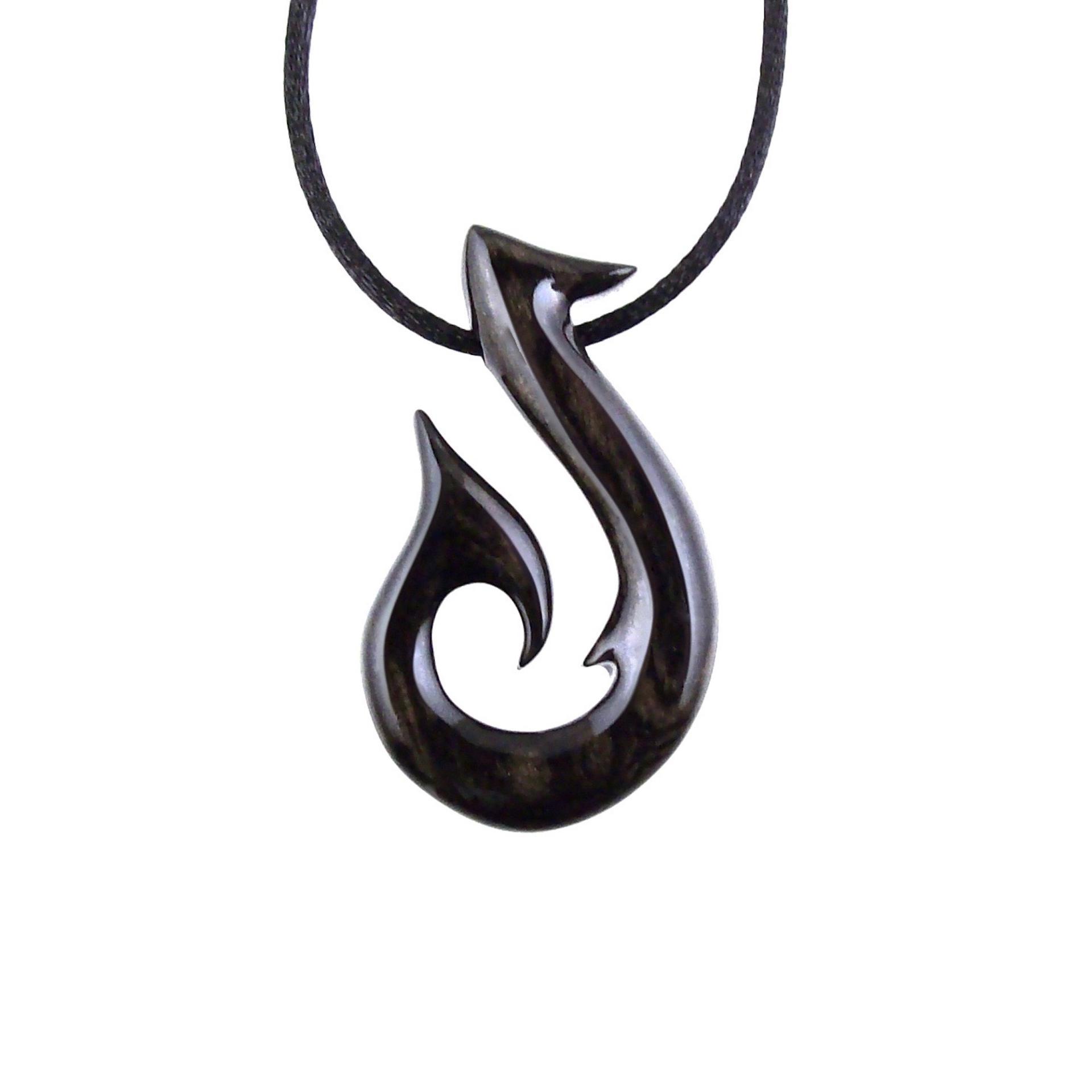 Wooden Fish Hook Pendant, Hand Carved Fishhook Necklace, Mens Wood Jewelry, Fisherman Gift