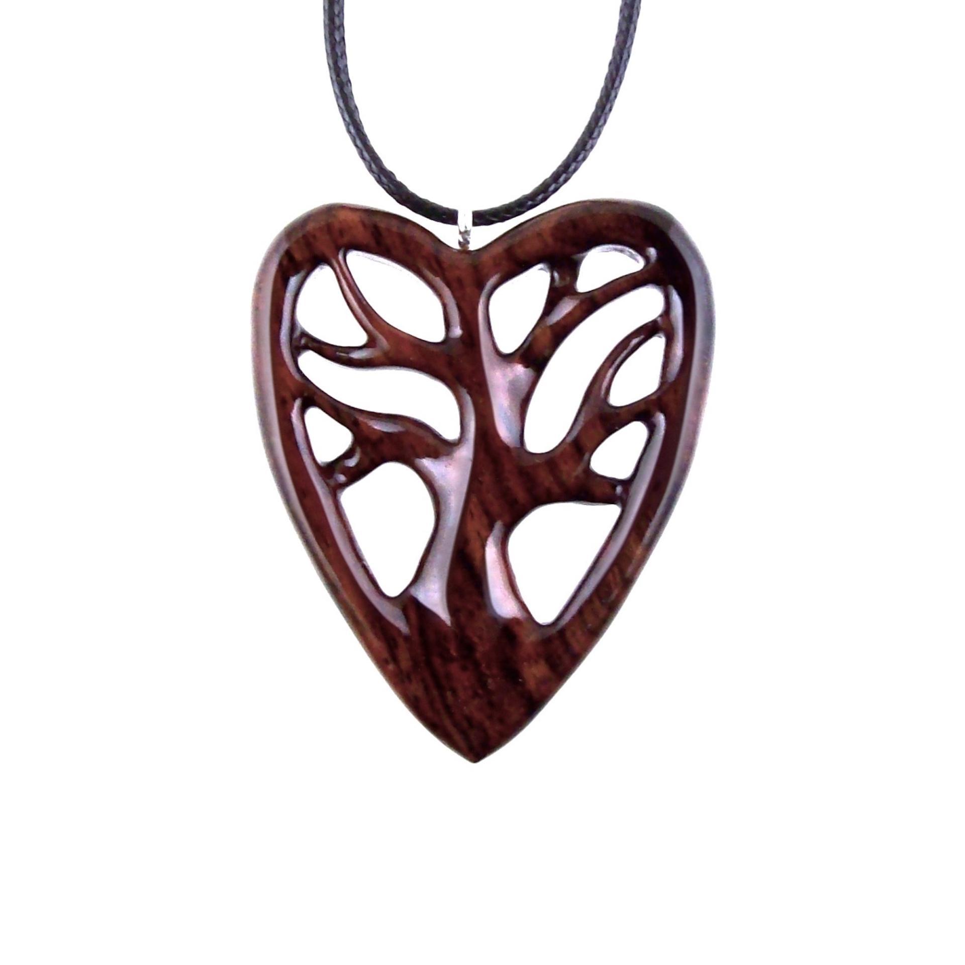 Hand Carved Wood Heart Necklace, Wooden Tree of Life Pendant, 5th Anniversary Jewelry