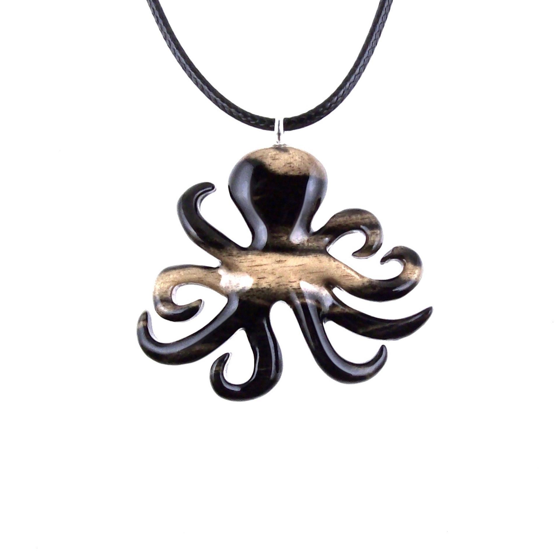 Wooden Octopus Pendant Necklace, Hand Carved Kraken Necklace, Men Women Nautical Wood Jewelry