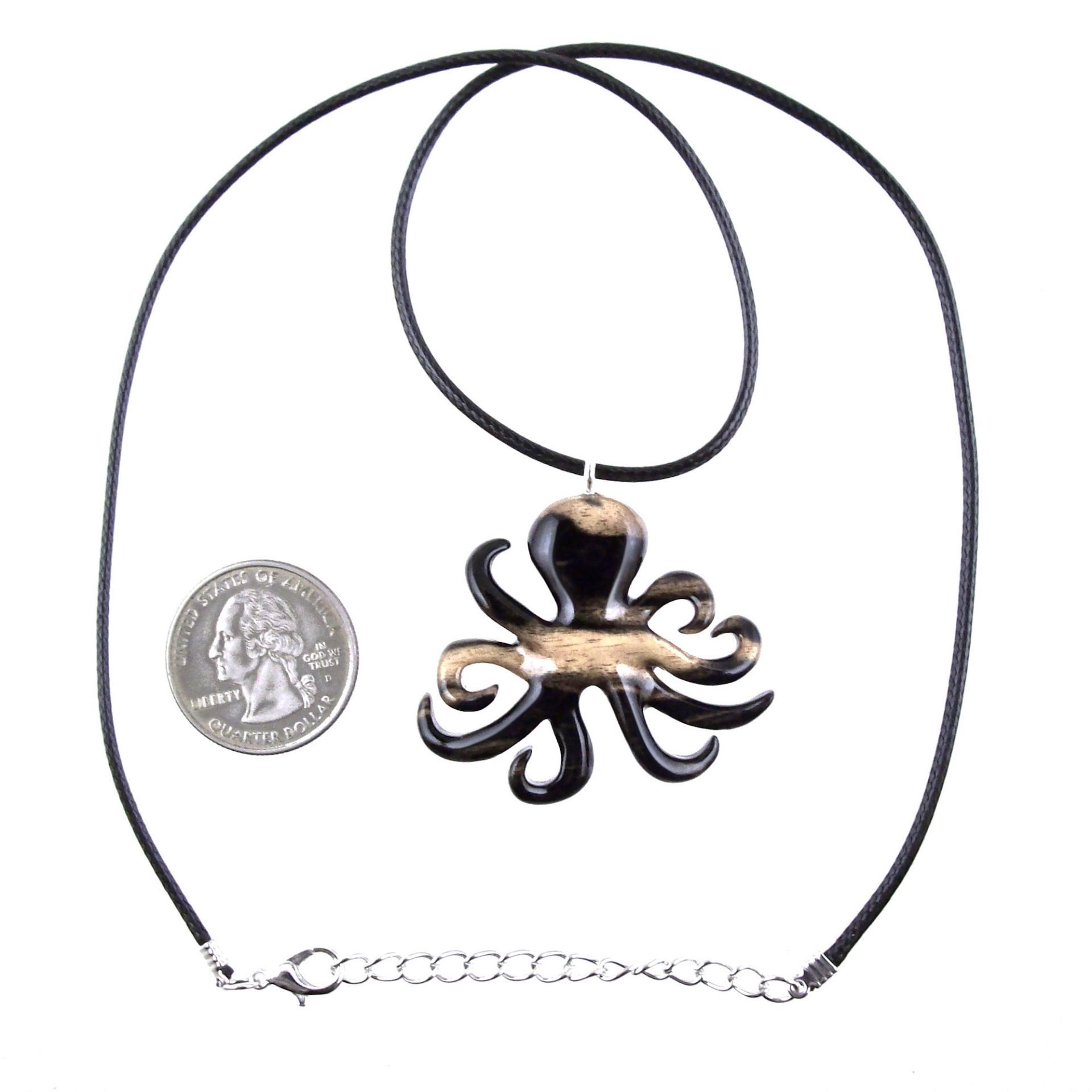 Wooden Octopus Pendant Necklace, Hand Carved Kraken Necklace, Men Women Nautical Wood Jewelry
