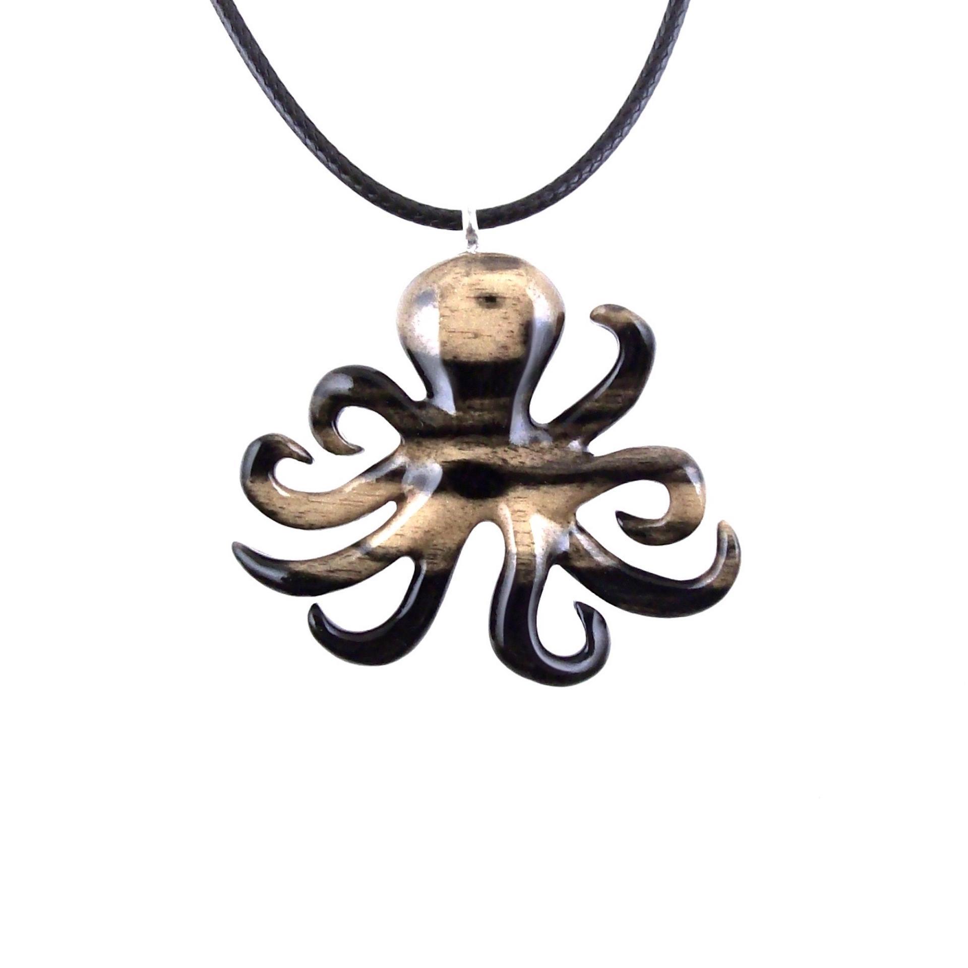 Wooden Octopus Pendant Necklace, Hand Carved Kraken Necklace, Men Women Nautical Wood Jewelry