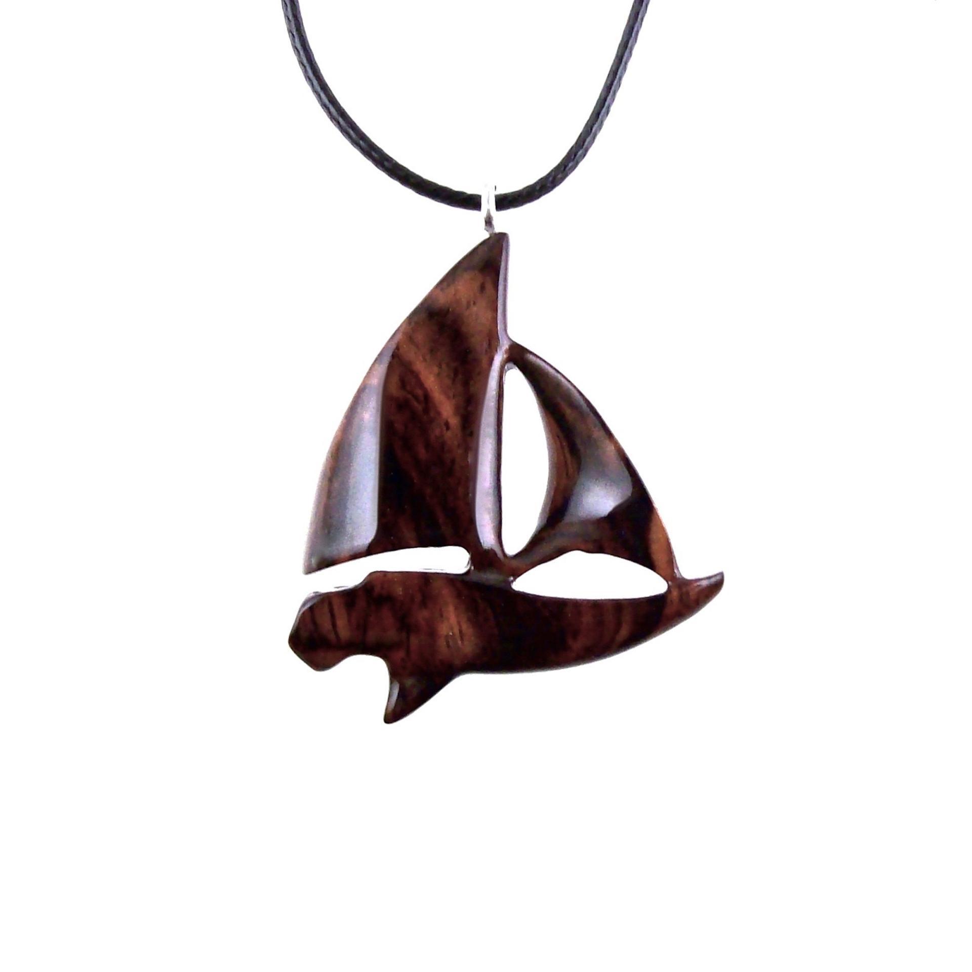 Hand Carved Wooden Sailboat Pendant Necklace, Wood Boat Necklace, Nautical Jewelry Gift