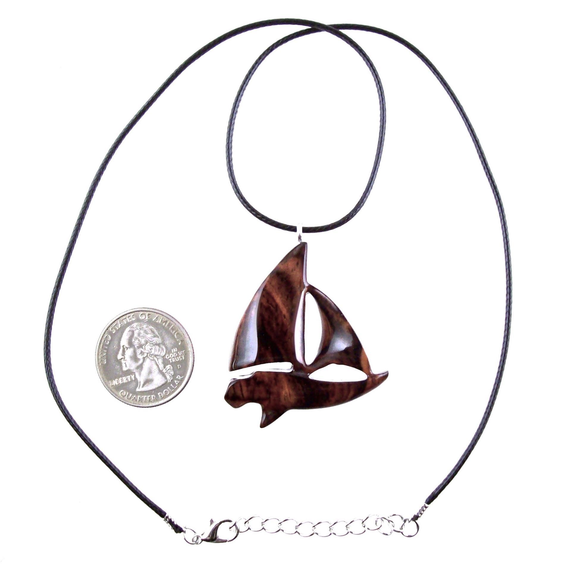 Hand Carved Wooden Sailboat Pendant Necklace, Wood Boat Necklace, Nautical Jewelry Gift